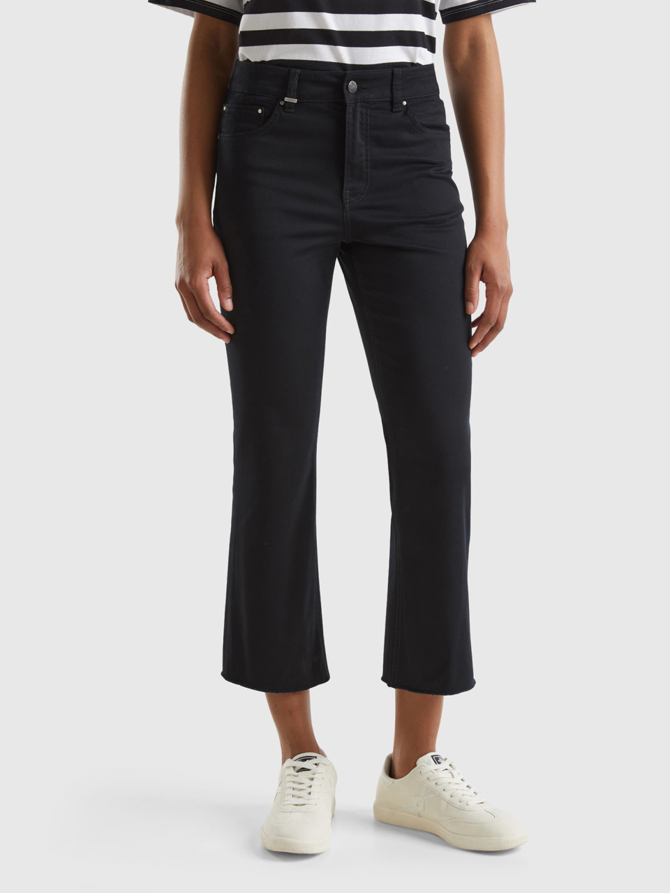 Benetton, Five-pocket Cropped Trousers, Black, Women