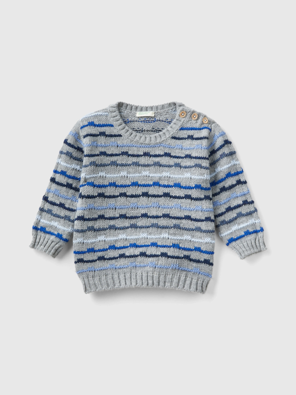 Benetton, Sweater In Wool Blend With Inlay, Multi-color, Kids