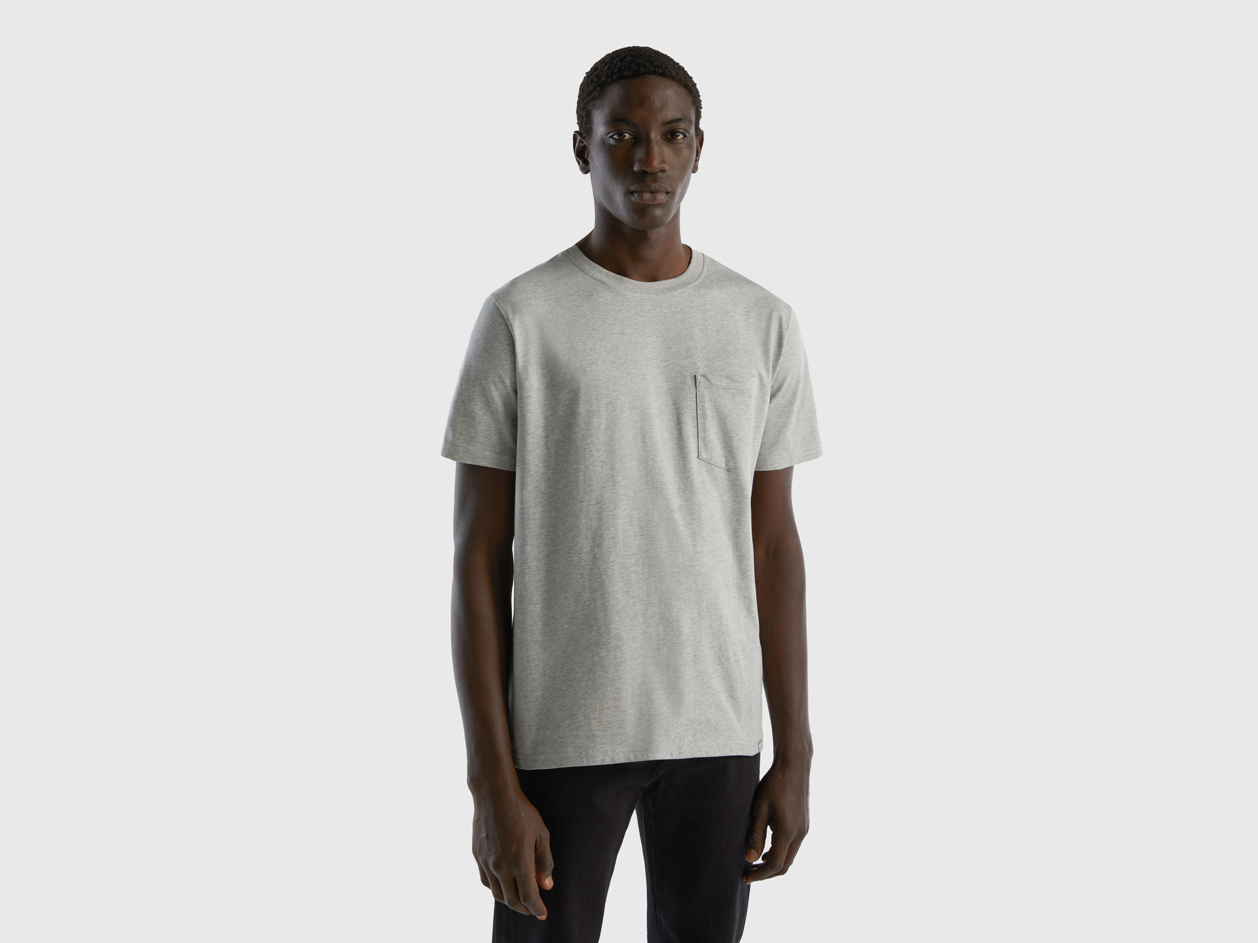 Benetton, 100% Cotton T-shirt With Pocket, size XXXL, Light Gray, Men