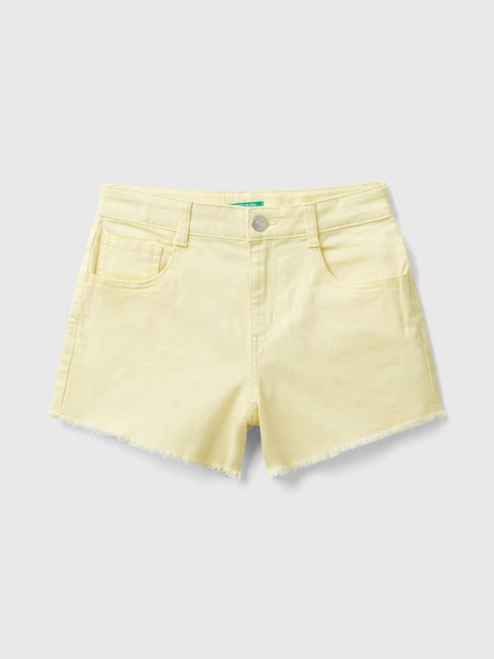 Benetton, Frayed Shorts In Stretch Cotton, Vanilla, Kids