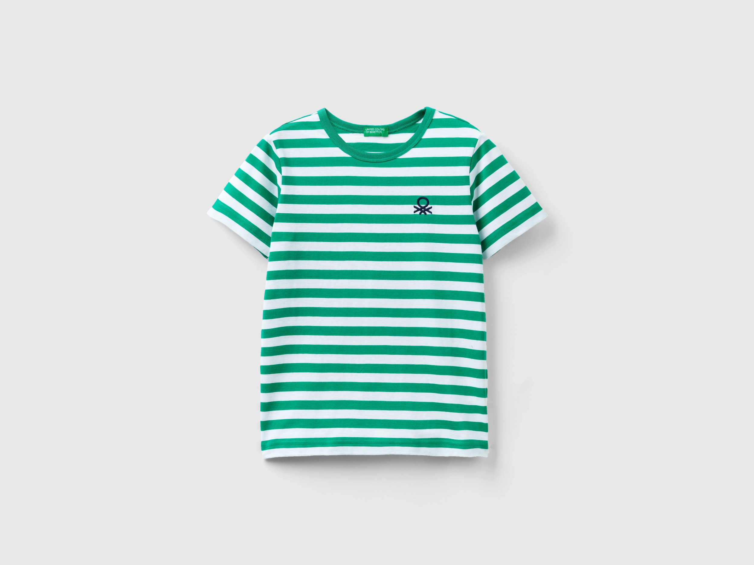 Benetton, Striped 100% Cotton T-shirt, size XL, Green, Kids