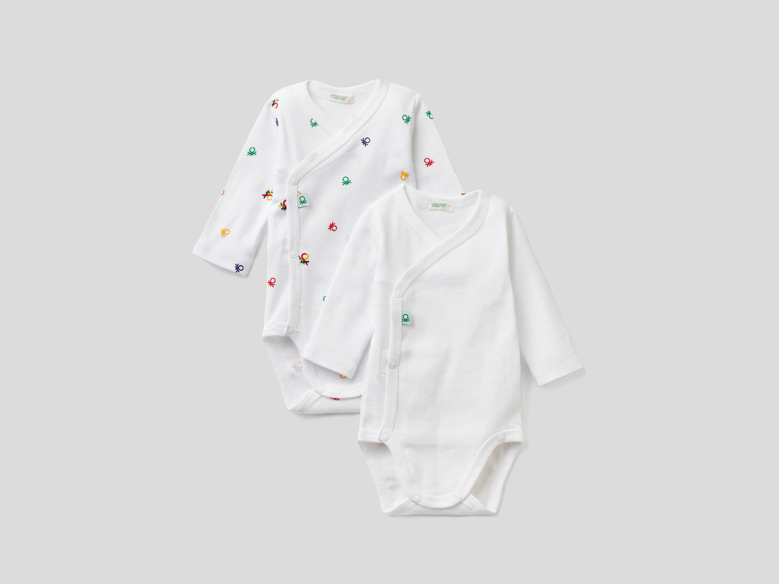 Benetton, Due Body A Manica Lunga In Cotone Bio, Bianco, Bambini Benetton, Due Body A Manica Lunga In Cotone Bio, Bianco, Bambini