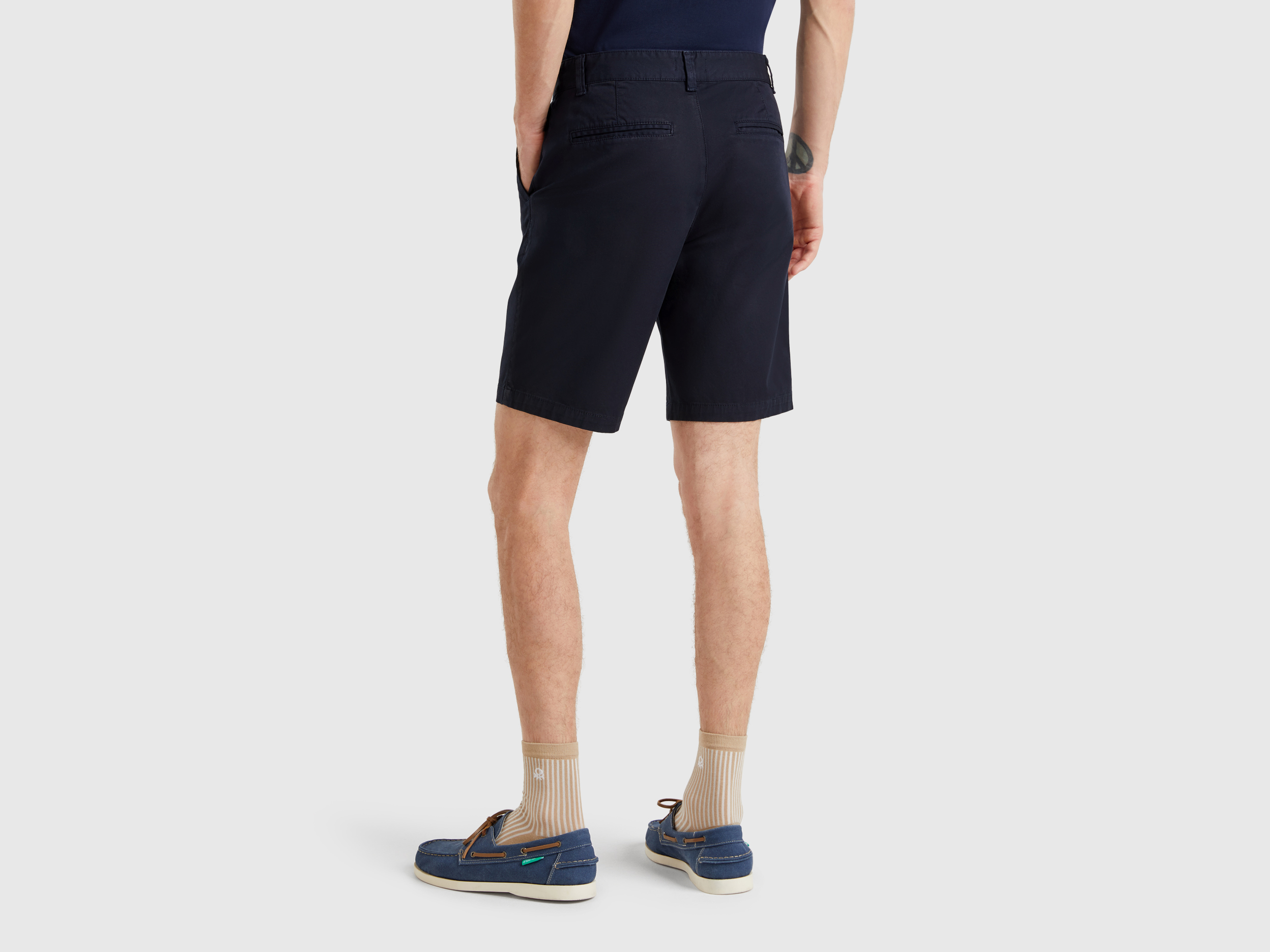 Benetton, Βερμούδα Chino Από Βαμβακερό Stretch, size 48, Σκουρο Μπλε, Ανδρικά φωτογραφία