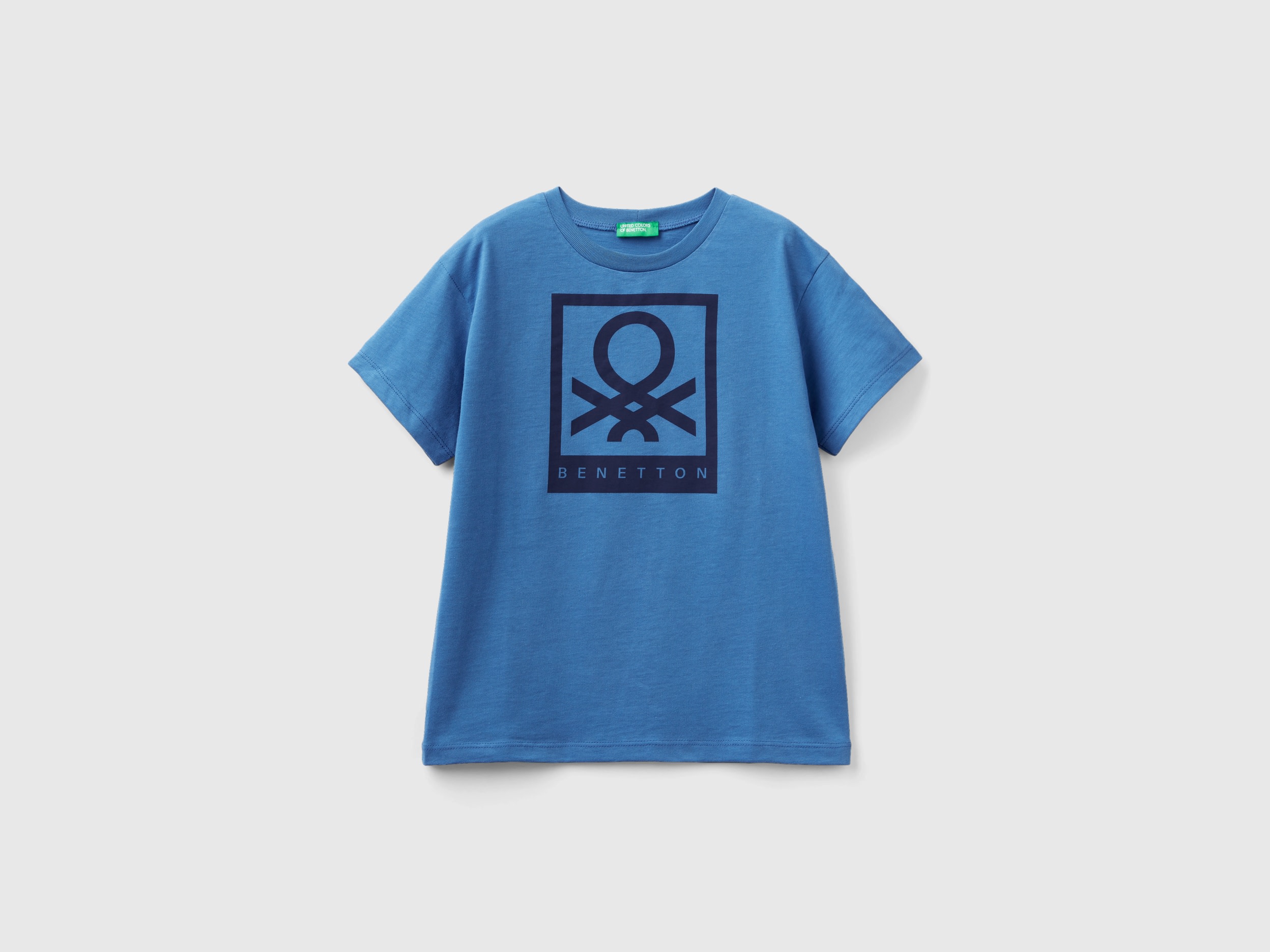 Benetton, 100% Cotton T-shirt With Logo, size XL, Blue, Kids