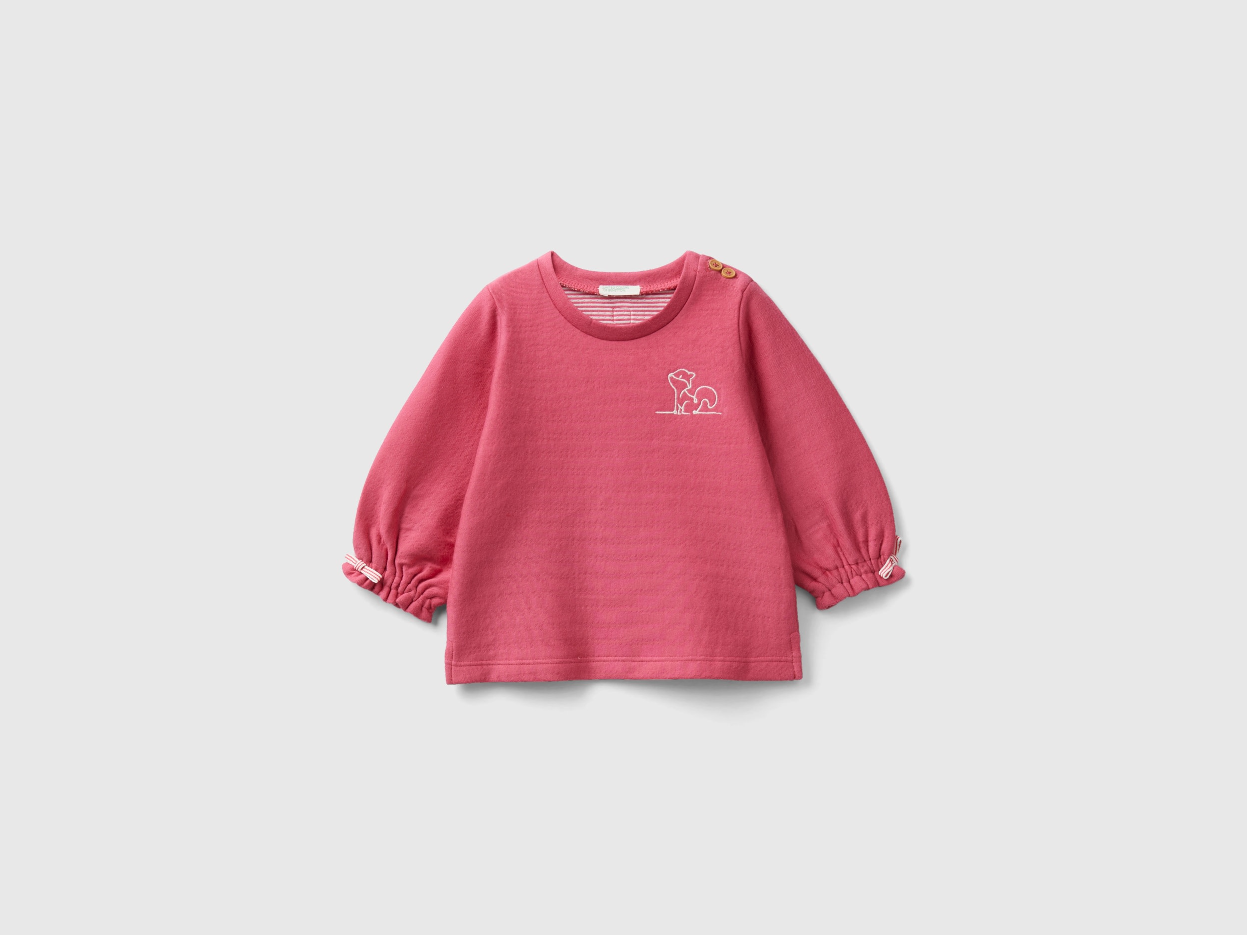 Benetton, Striped Sweatshirt With Embroidery, size 1-3, Salmon, Kids