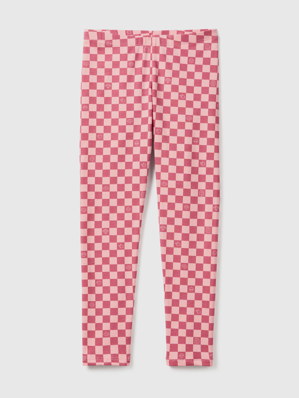 Benetton, Checkered Leggings In Stretch Cotton, Pink, Kids