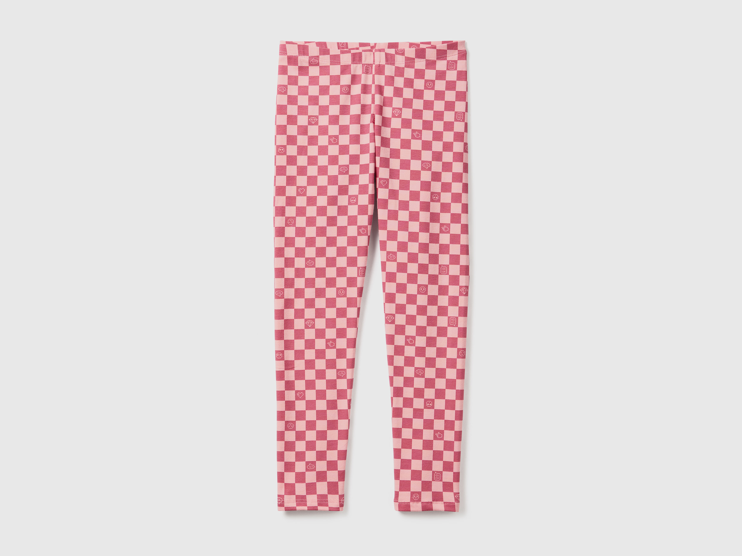 Benetton, Checkered Leggings In Stretch Cotton, size 2XL, Pink, Kids