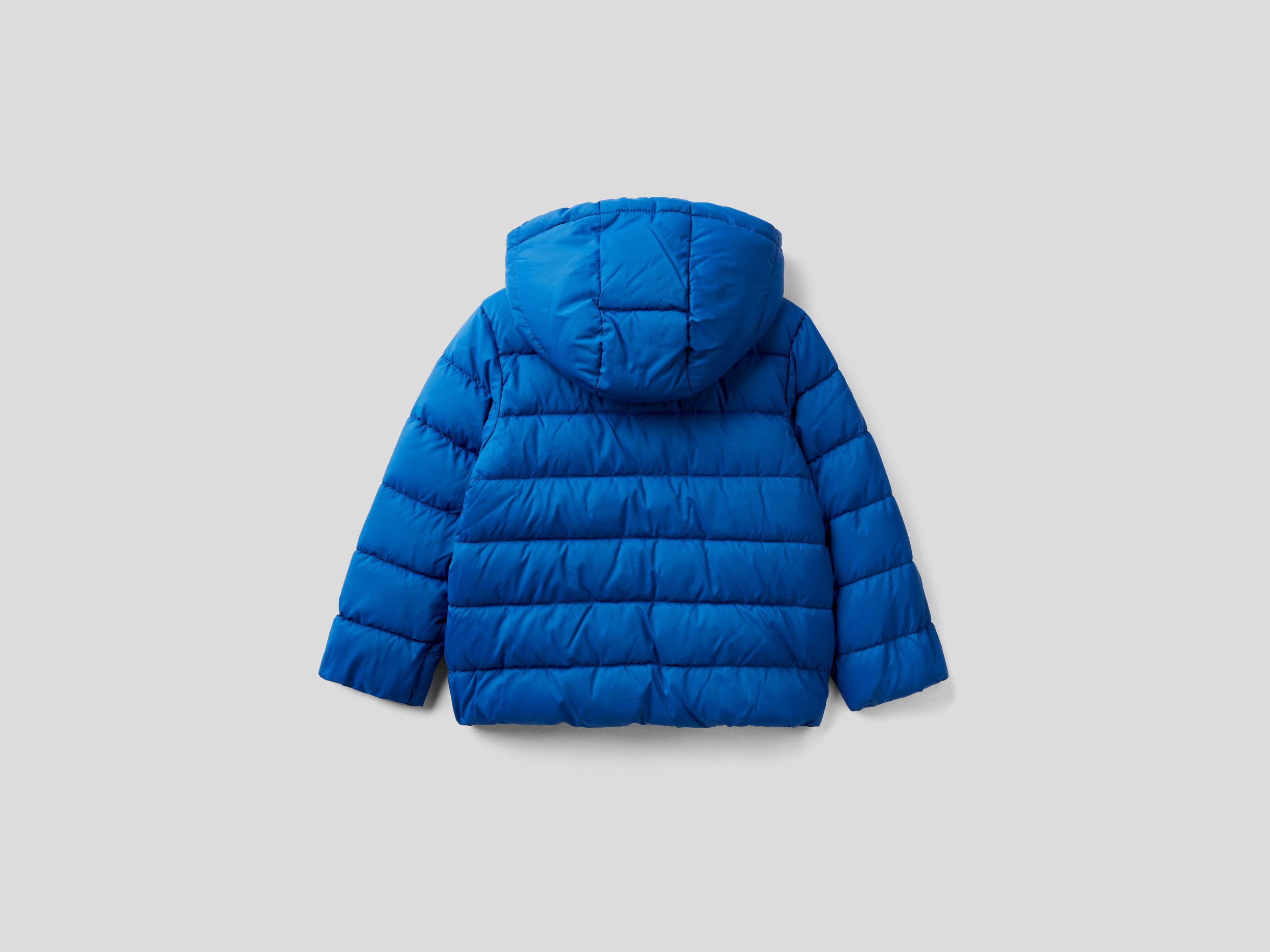 Benetton, Puffer Jacket With Hood And Logo, Taglia 12-18, Bright Blue, Kids
