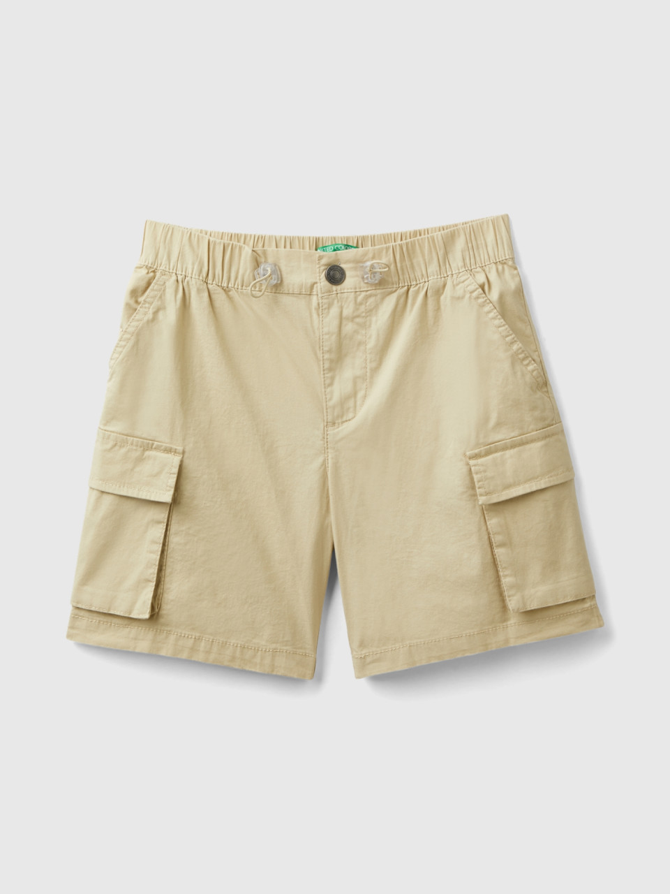 Benetton, Cargo Bermuda Shorts In Stretch Cotton, Beige, Kids