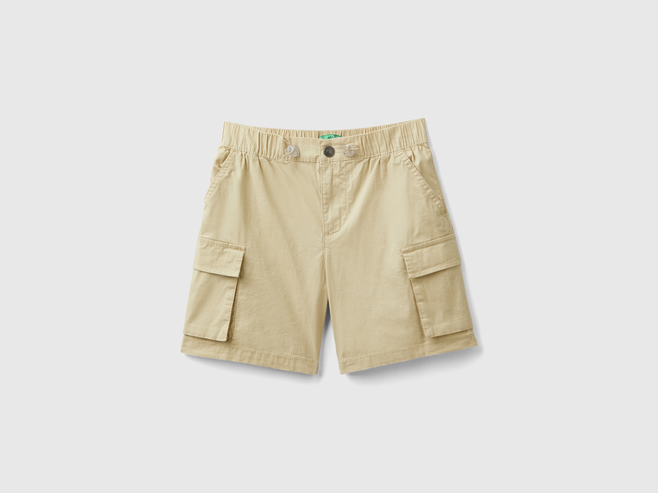 Benetton, Bermuda Cargo In Cotone Stretch, Beige, Bambini