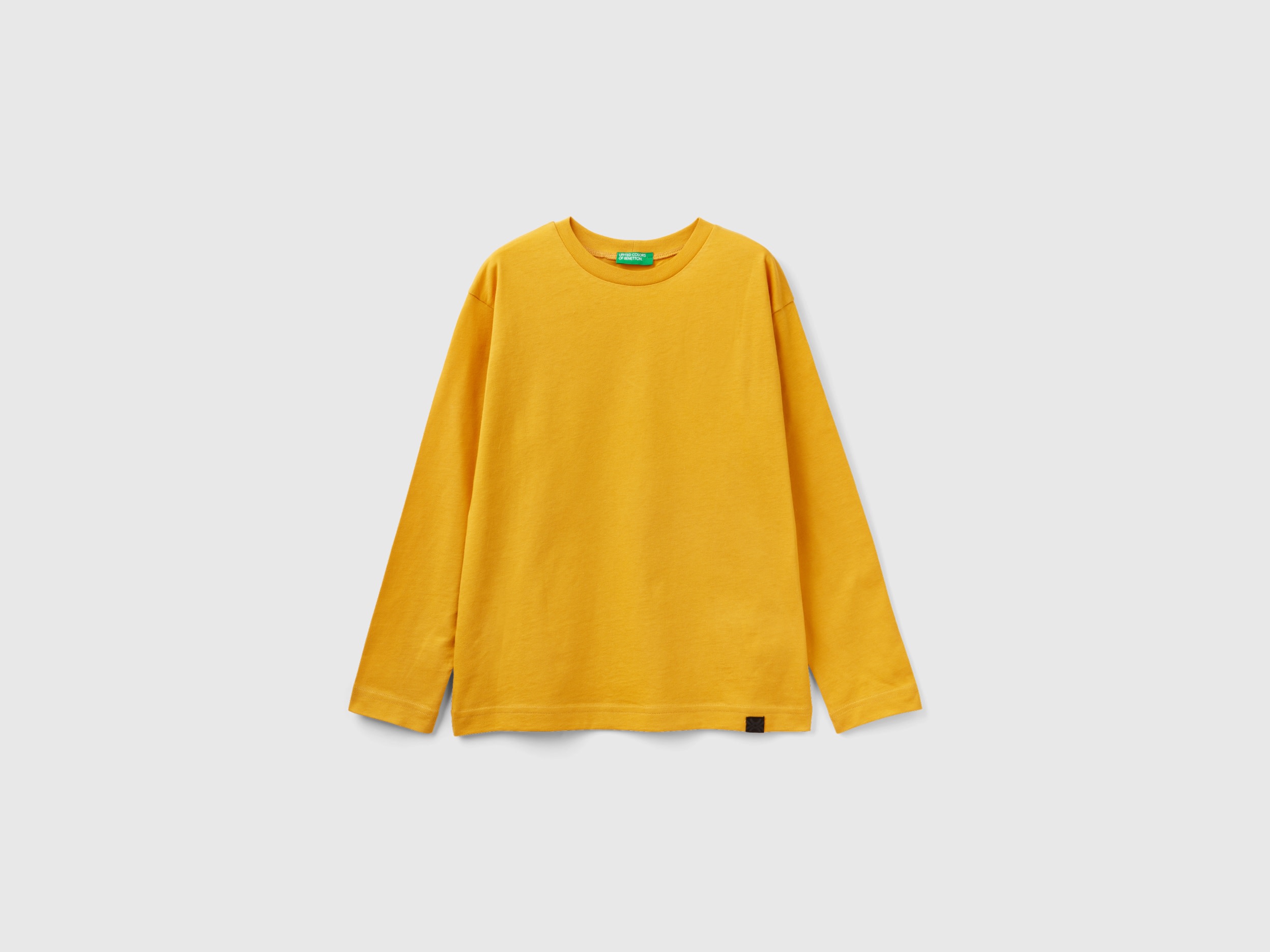 Benetton, 100% Organic Cotton Crew Neck T-shirt, size XL, Yellow, Kids