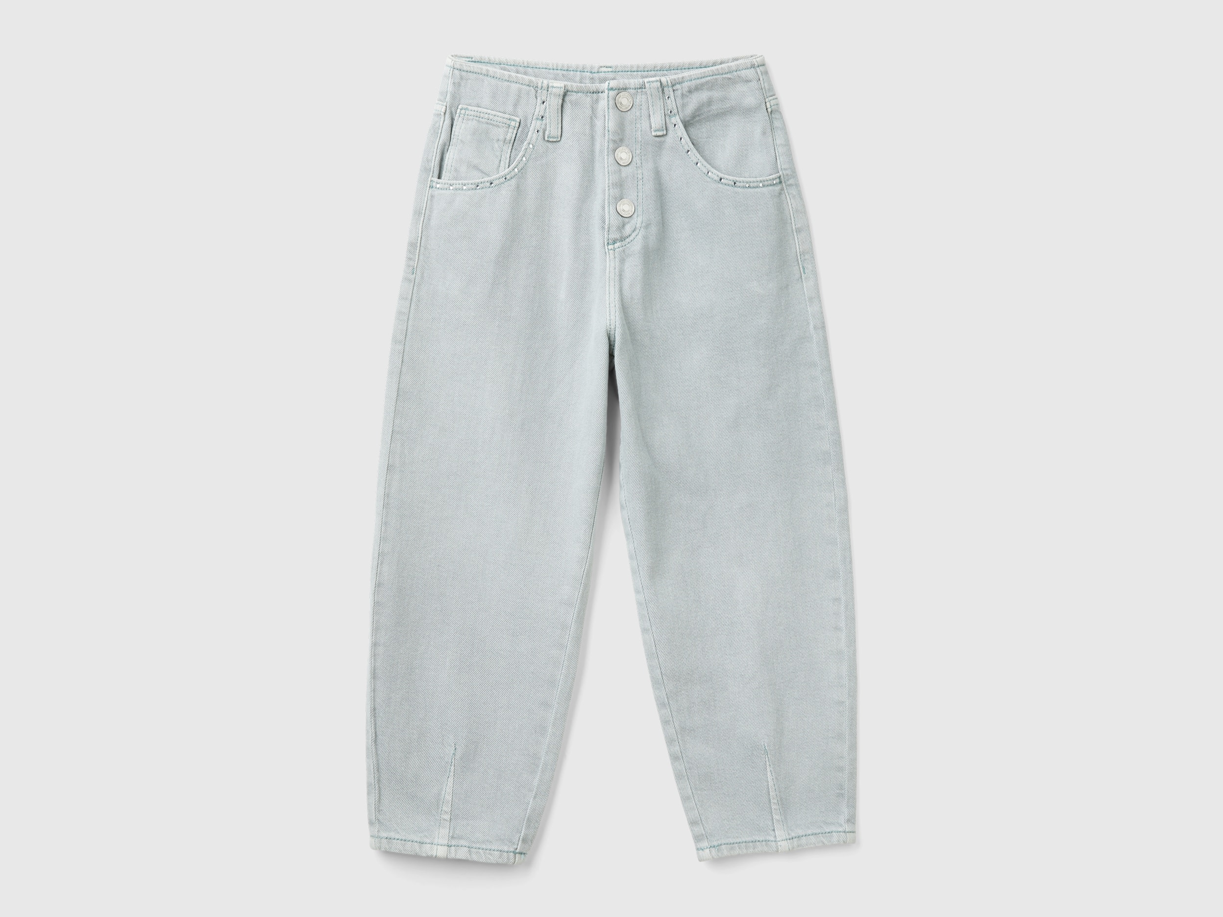 Benetton, Pantaloni Slouchy Fit, Grigio Perla, Bambini
