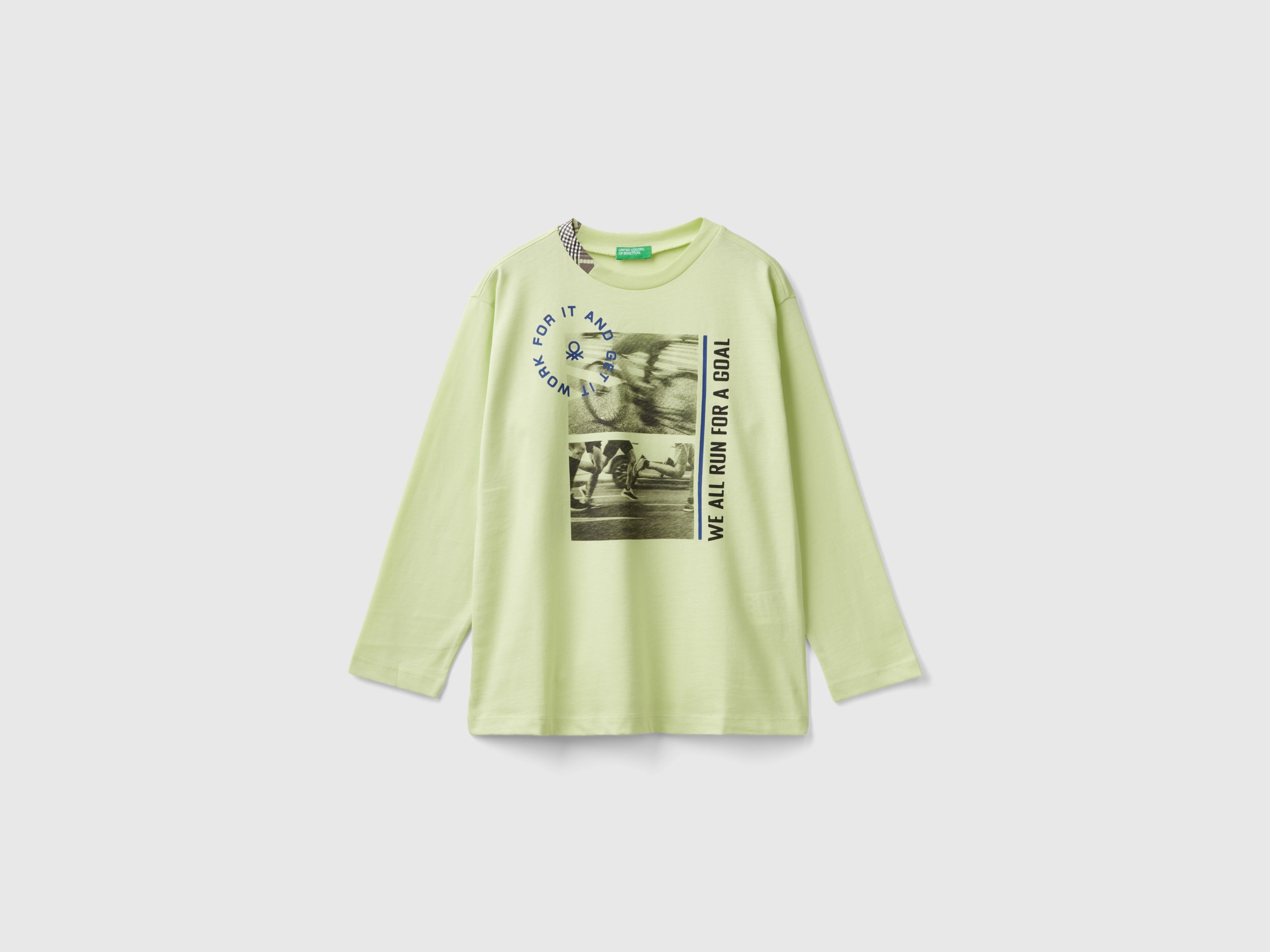 Benetton, T-shirt Con Stampa Fotografica In Cotone Bio, Lime, Bambini