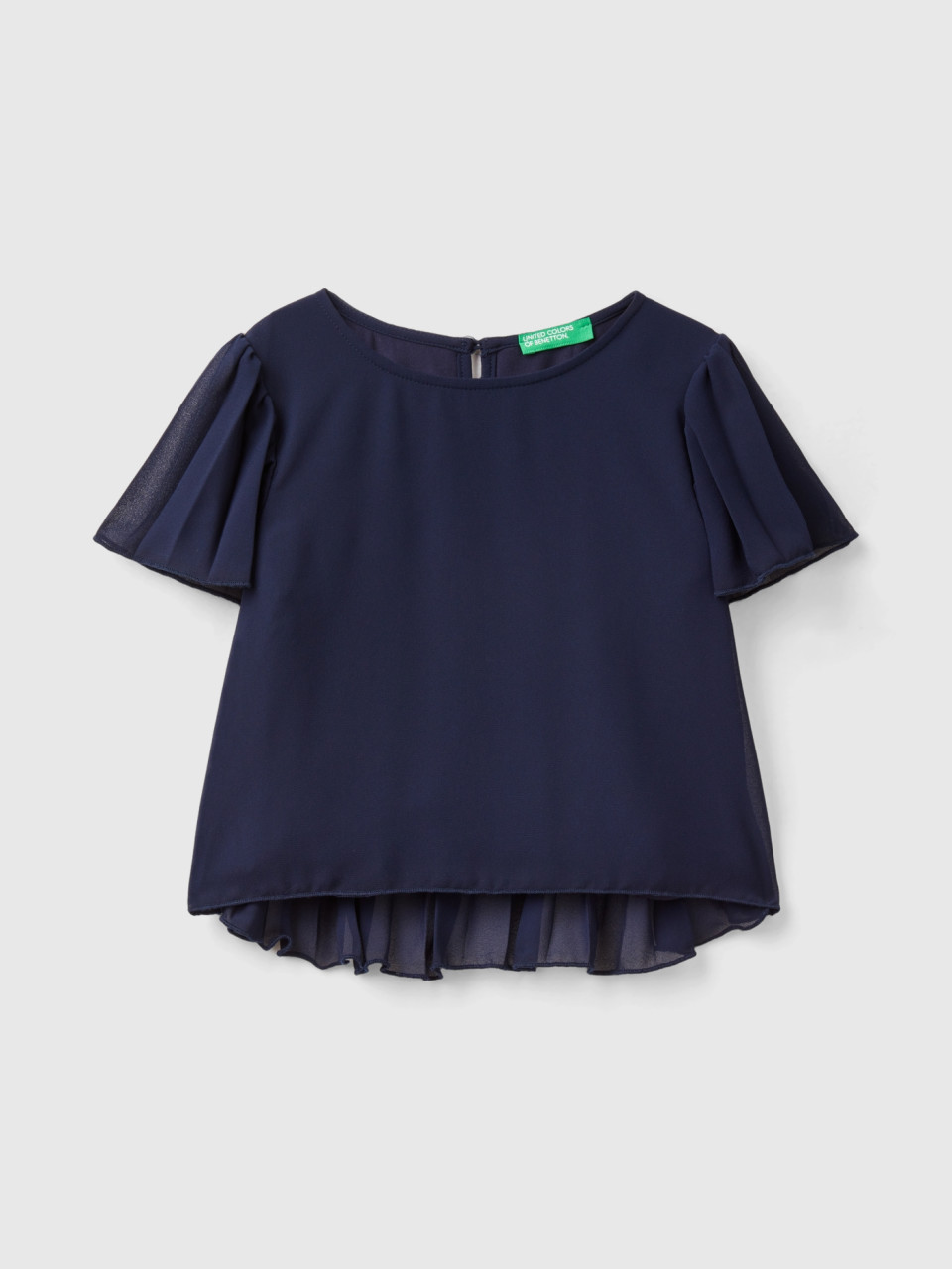 Benetton, Blouse With Pleated Details, Dark Blue, Kids