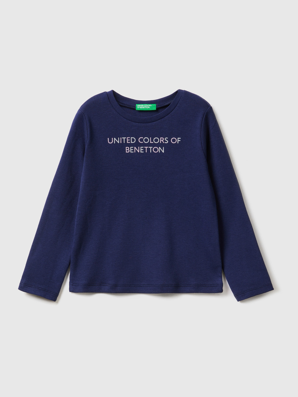 Benetton, Long Sleeve T-shirt With Glitter Print, Dark Blue, Kids