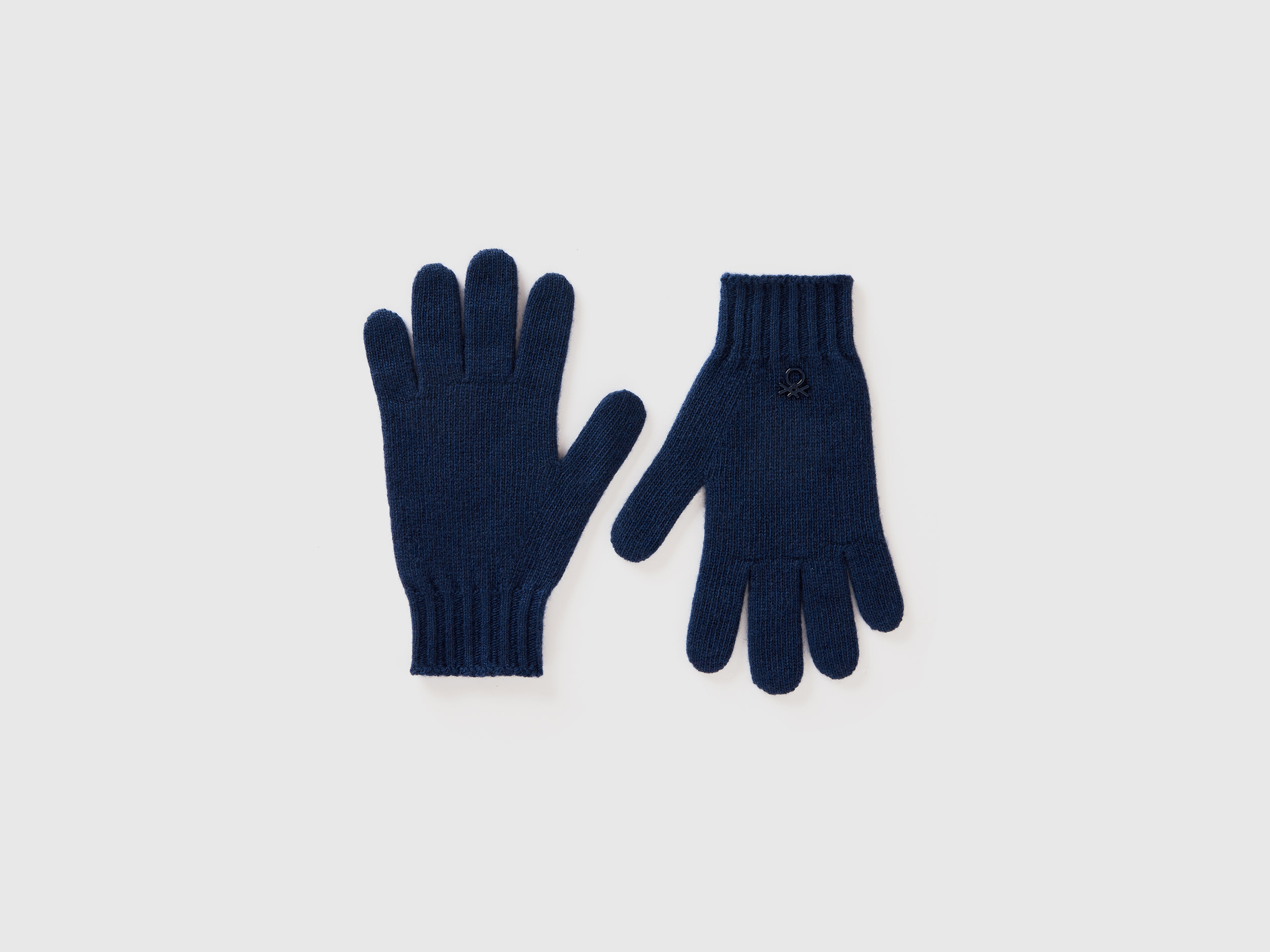 Benetton, Guanti In Misto Lana, Blu Scuro, Bambini