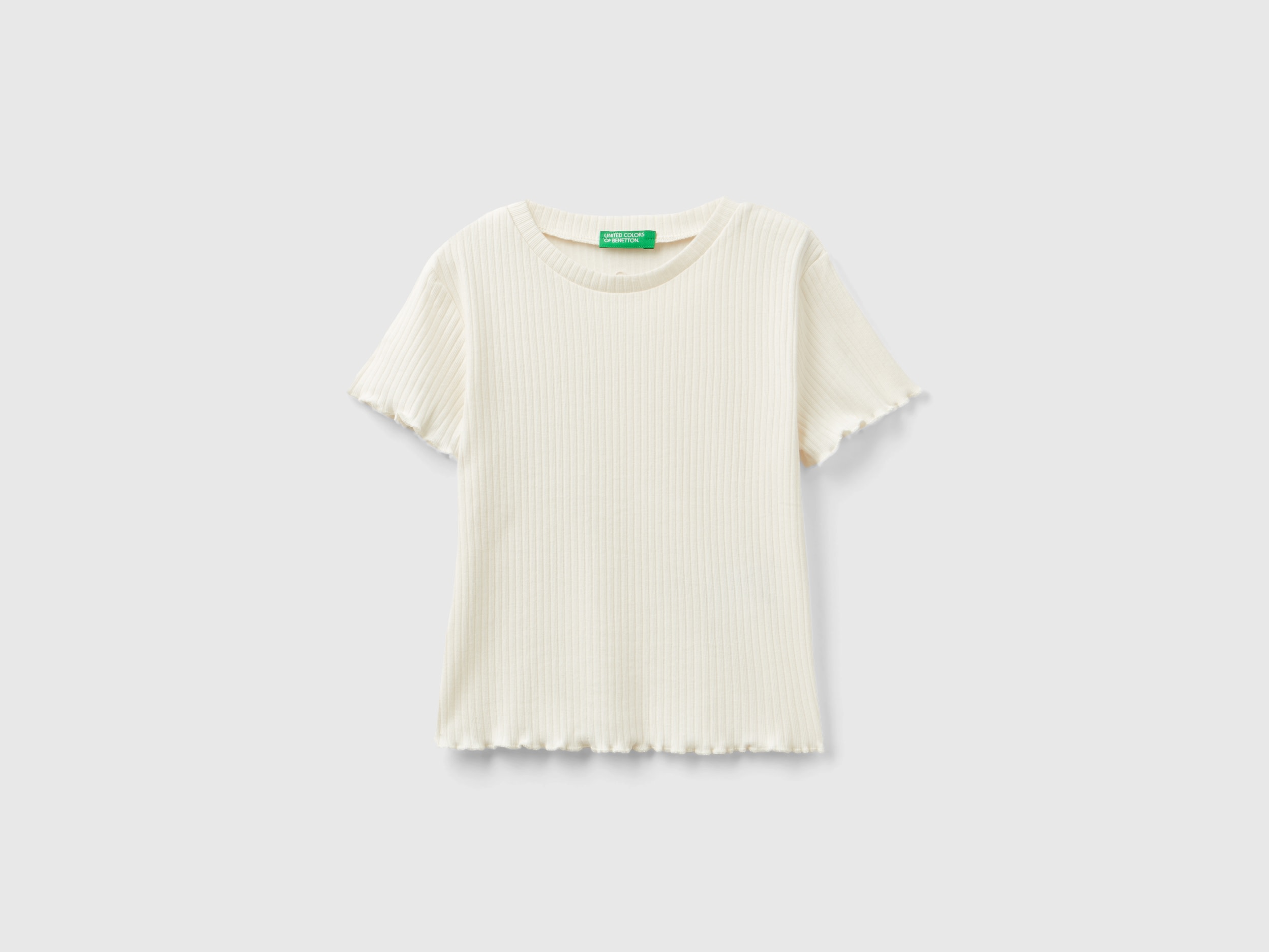 Benetton, Maglietta Manica Corta A Costine, Bianco Panna, Bambini