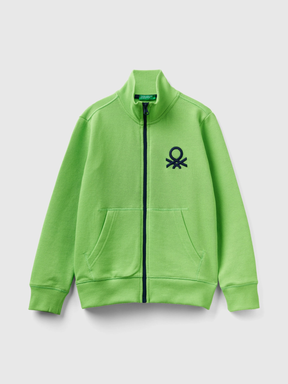 Benetton, Pure Cotton Sweatshirt With Zipper, Light Green, Kids