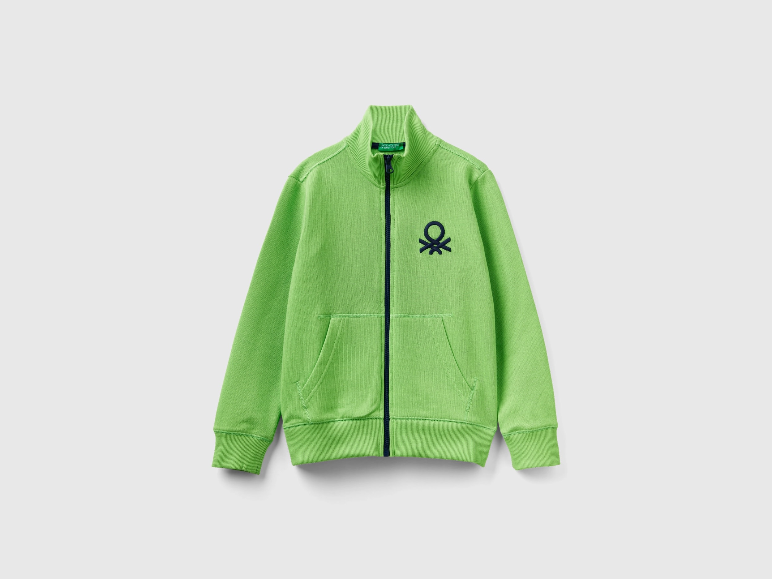Benetton, Pure Cotton Sweatshirt With Zipper, size L, Light Green, Kids