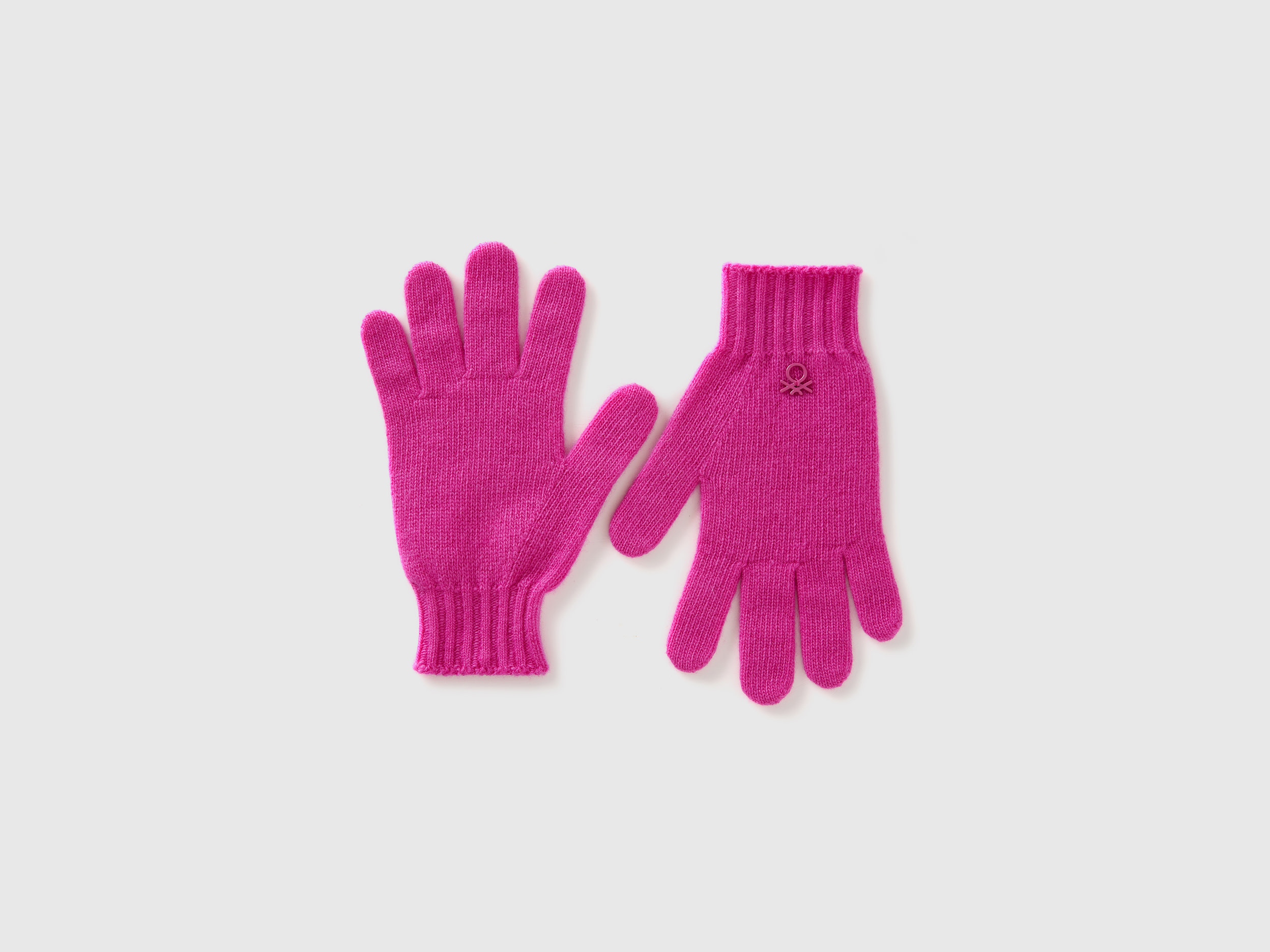 Benetton, Guanti In Misto Lana, Fucsia, Bambini