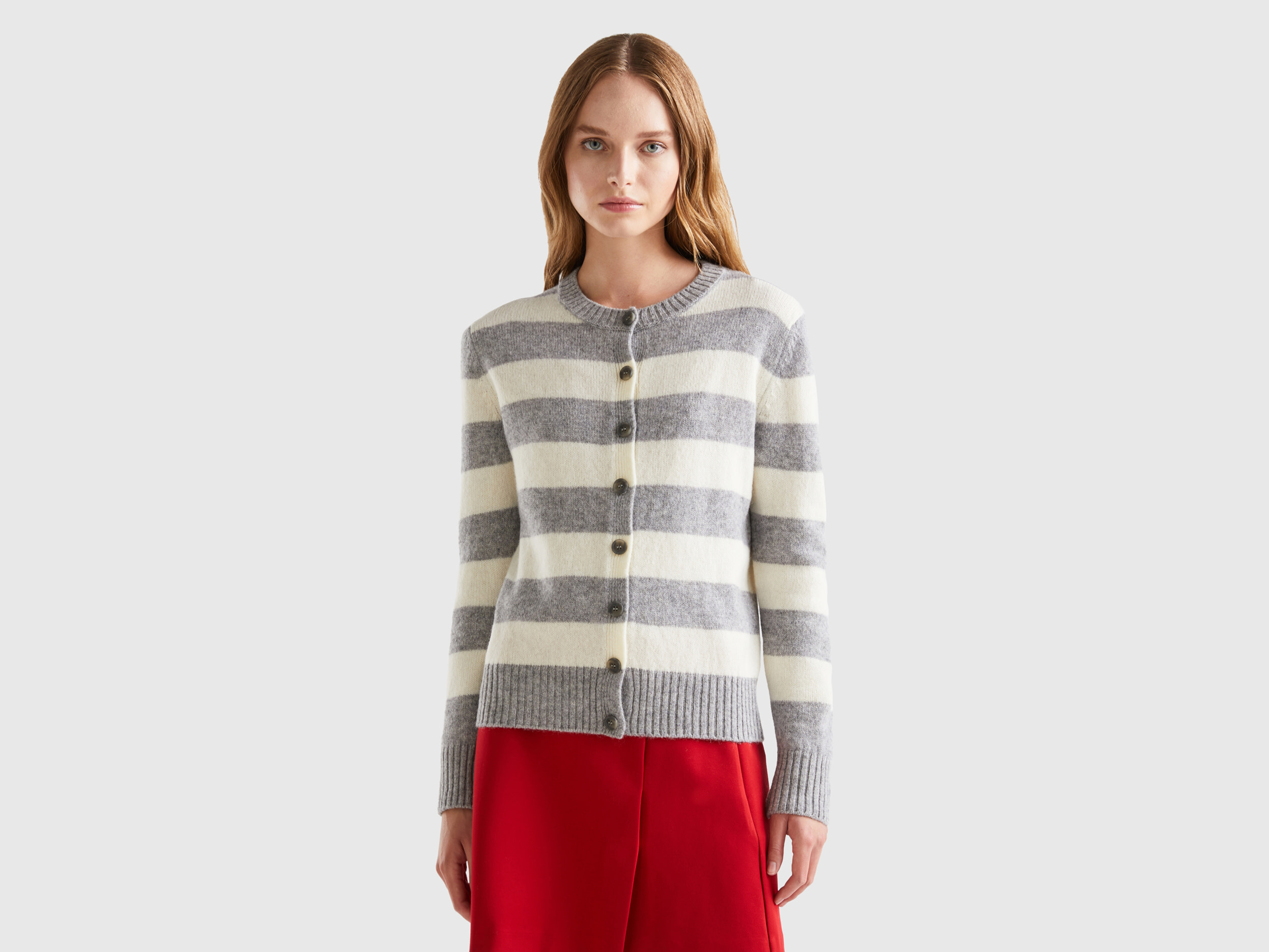 Benetton, Striped Cardigan In Pure Shetland Wool, size S, Multi-color, Women