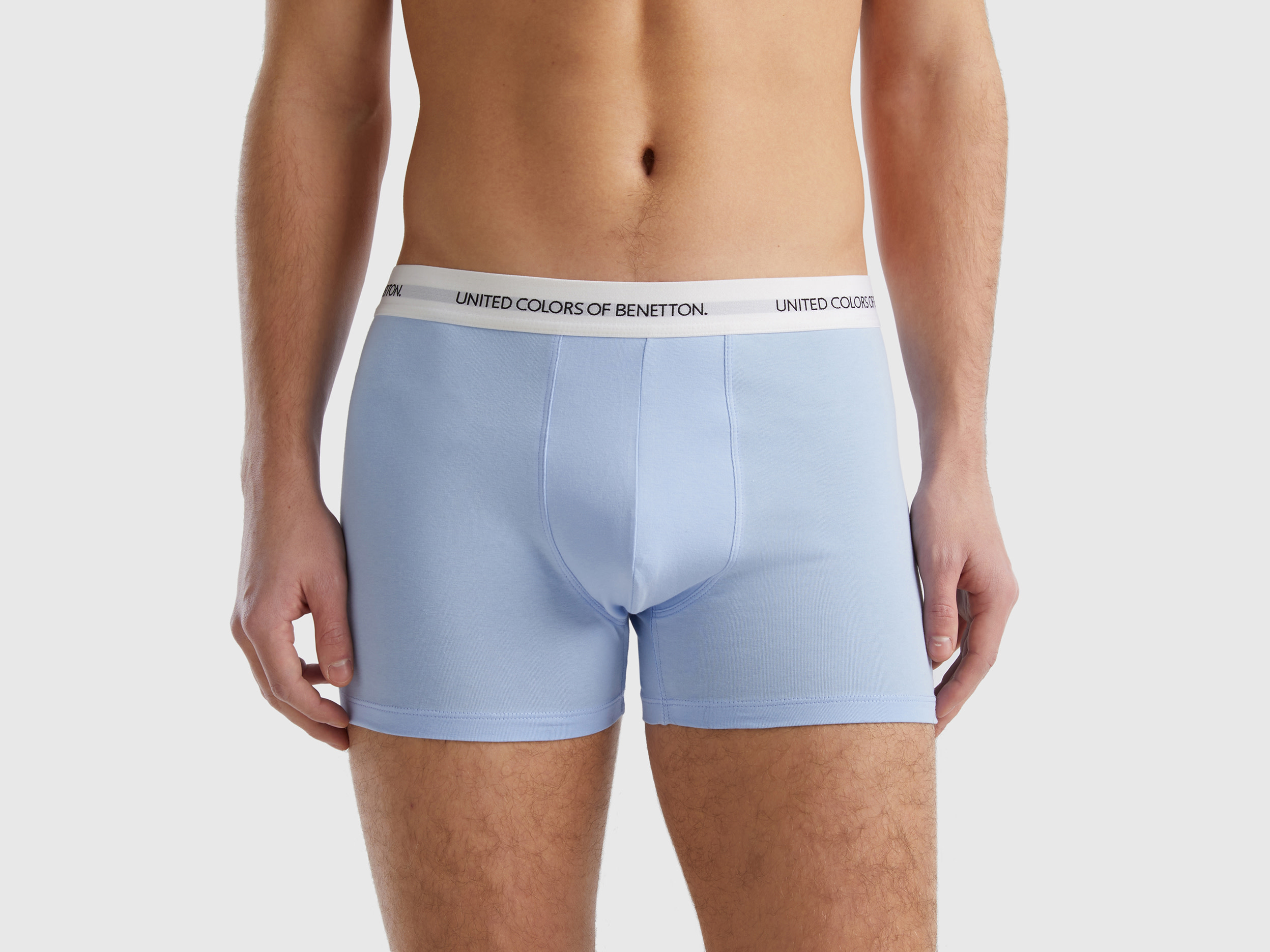 Image of Benetton, Boxers In Stretch Organic Cotton, size L, Sky Blue, Men