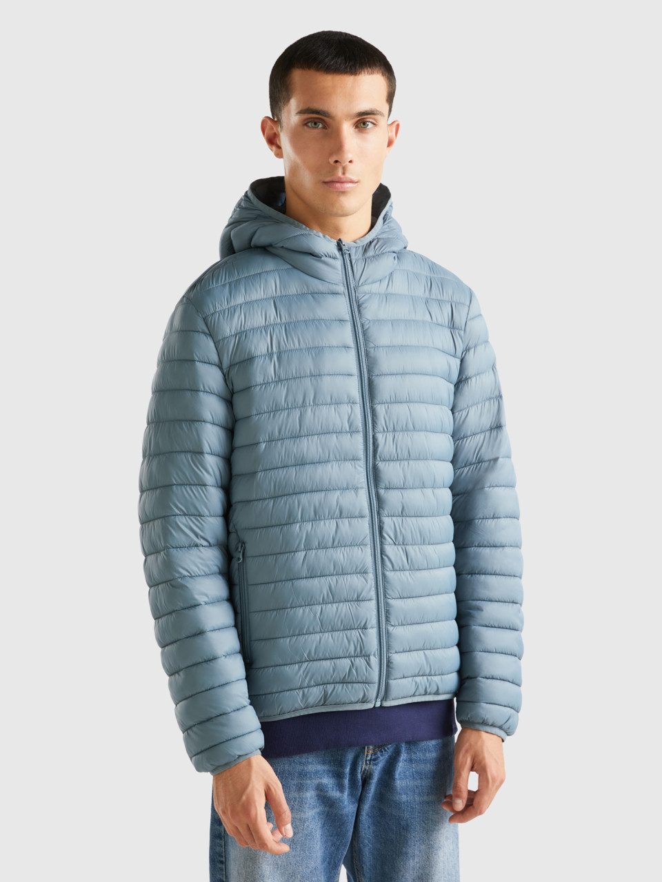 Benetton, Padded Jacket With Recycled Wadding, Sky Blue, Men
