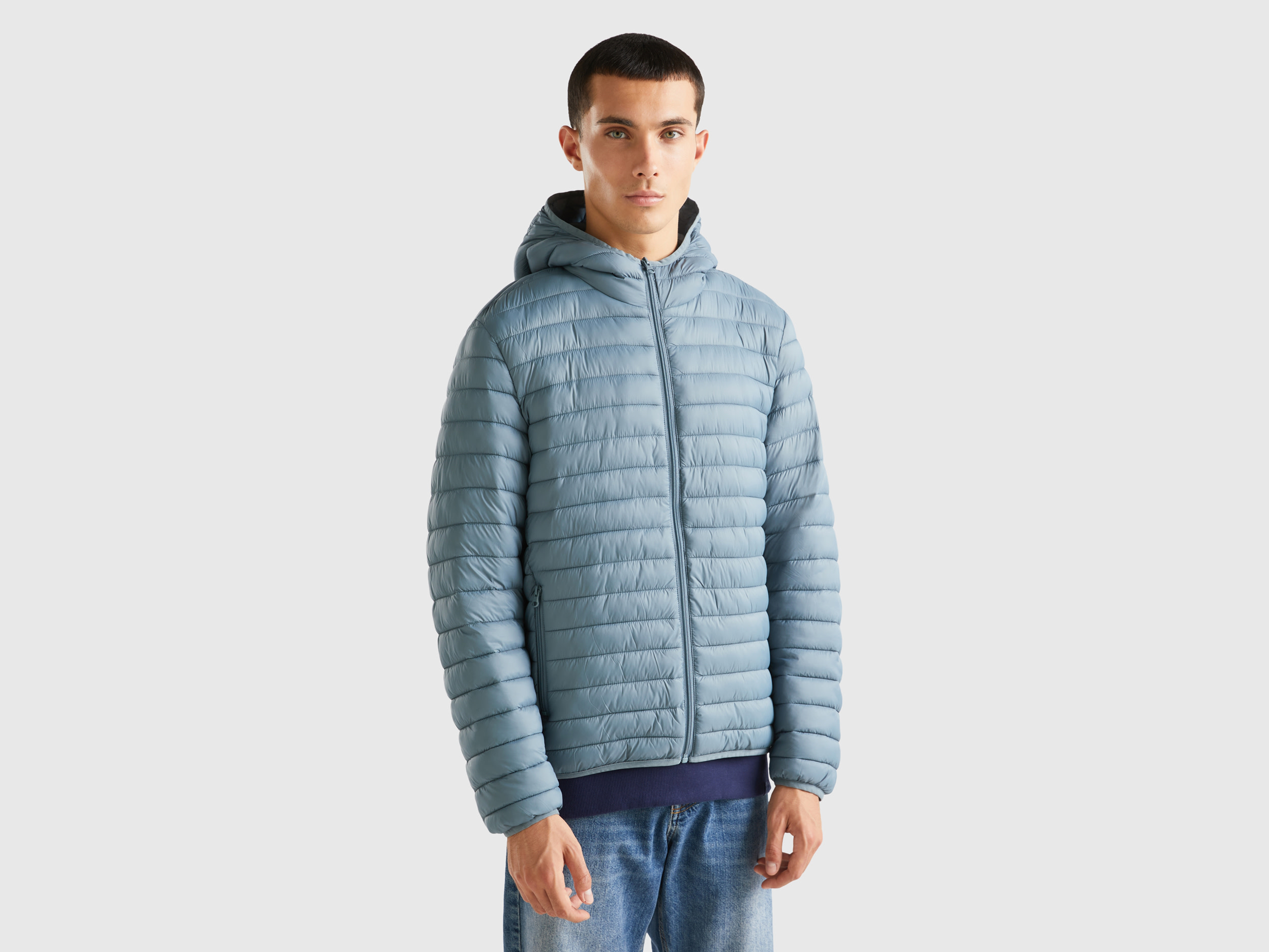 Benetton, Padded Jacket With Recycled Wadding, size S, Sky Blue, Men