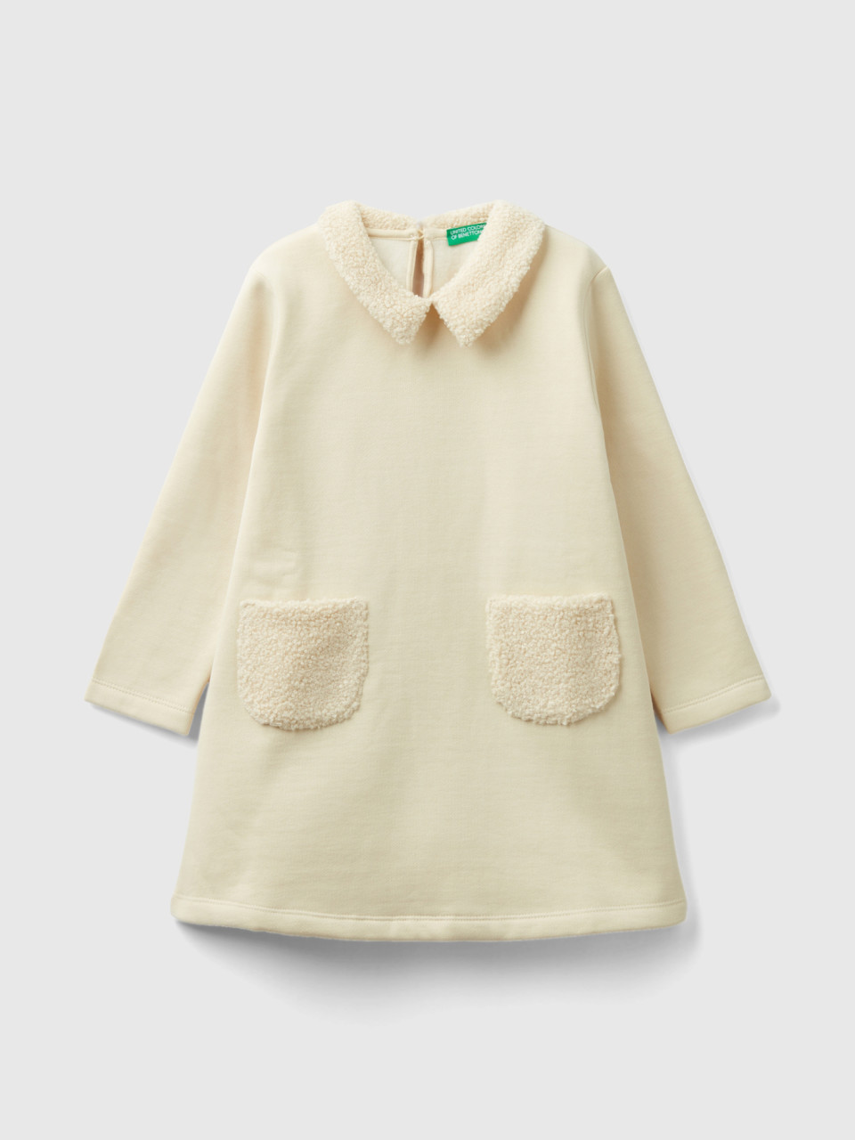Benetton, Kleid Aus Warmer Baumwollmischung, Beige, female