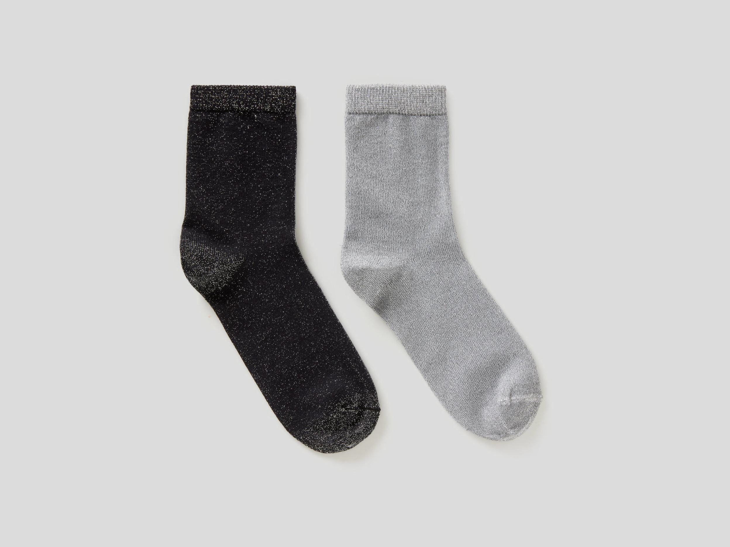 Benetton, Two Pairs Of Socks With Lurex Thread, size 1-2, Black, Kids
