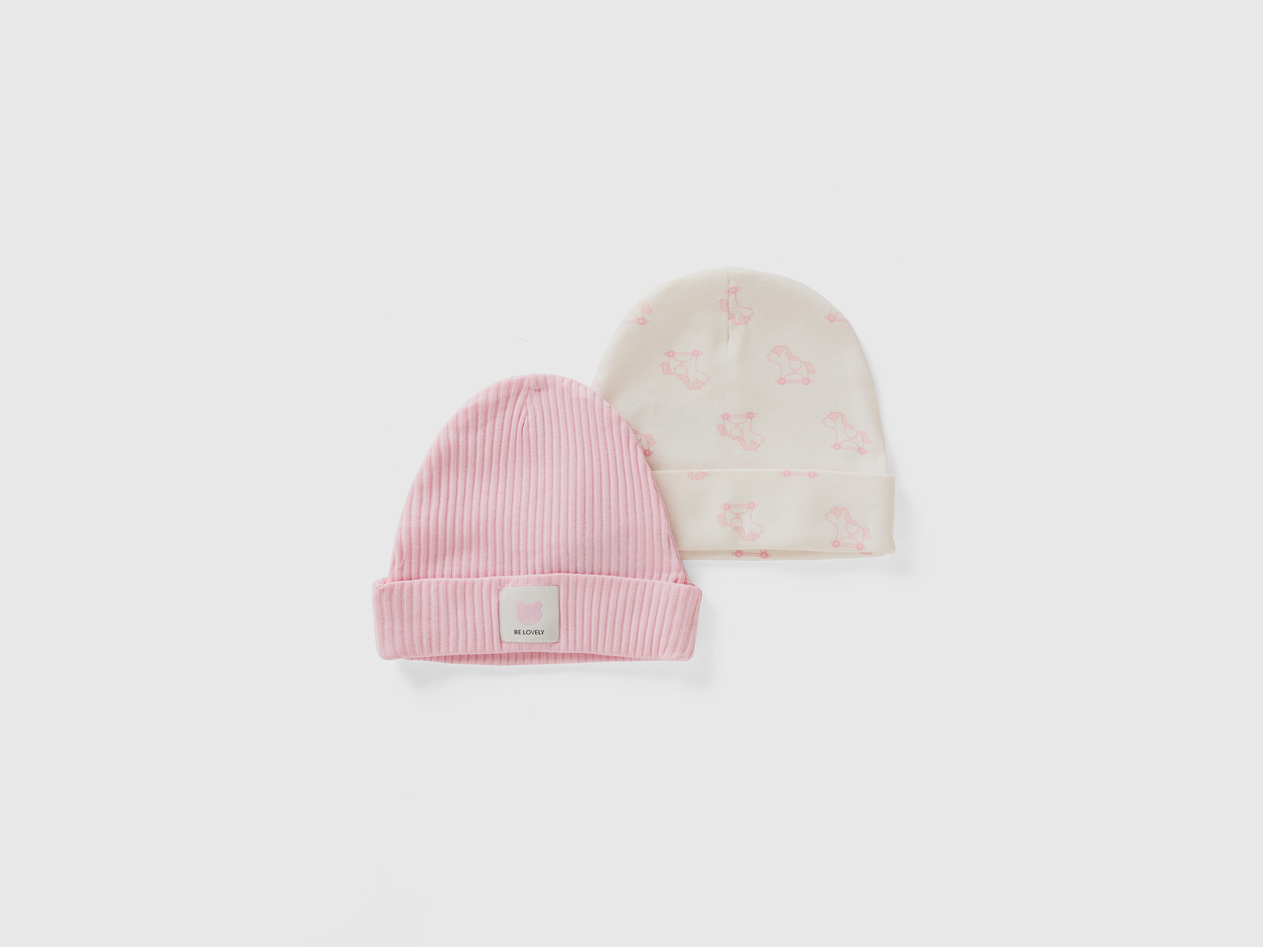 Image of Benetton, Two Caps In Organic Cotton, size 62-68, Pastel Pink, Kids
