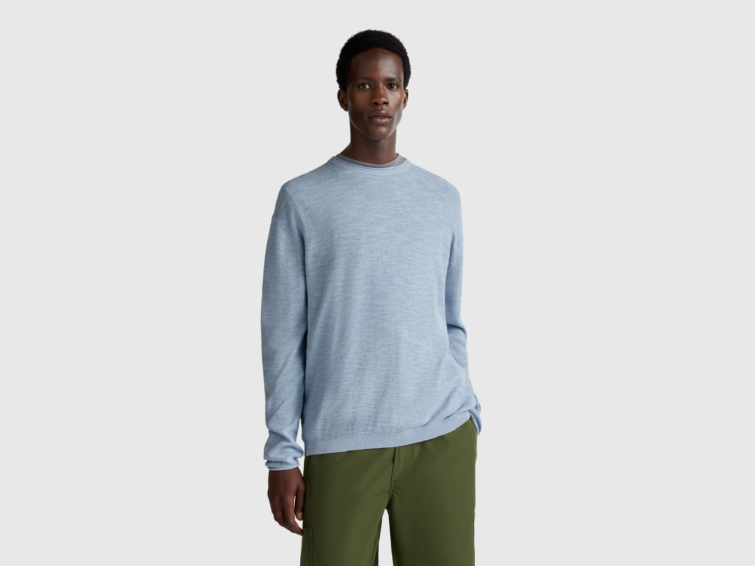 United Colors of Benetton Benetton, Μπλούζα Από Ανάμεικτο Λινό Και Βαμβακερό, size XXL, Γαλαζιο, Ανδρικά