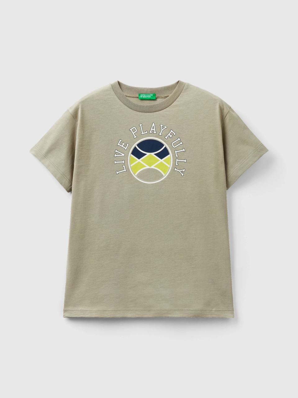 Benetton, Kurzärmeliges T-shirt Aus Bio-baumwolle, Beige, male