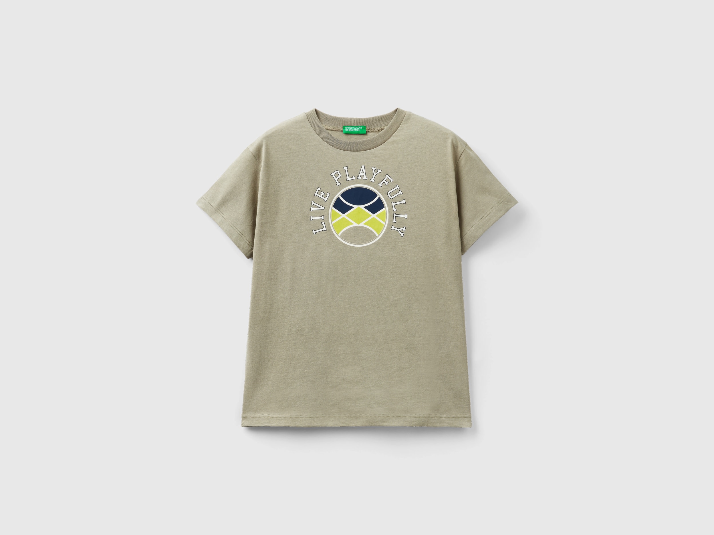 Image of Benetton, Short Sleeve T-shirt In Organic Cotton, size XL, Light Green, Kids