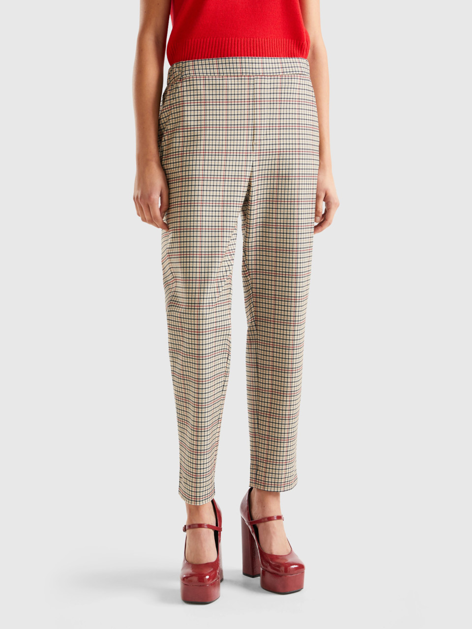 Benetton, Patterned Pants With Elastic Waist, Multi-color, Women