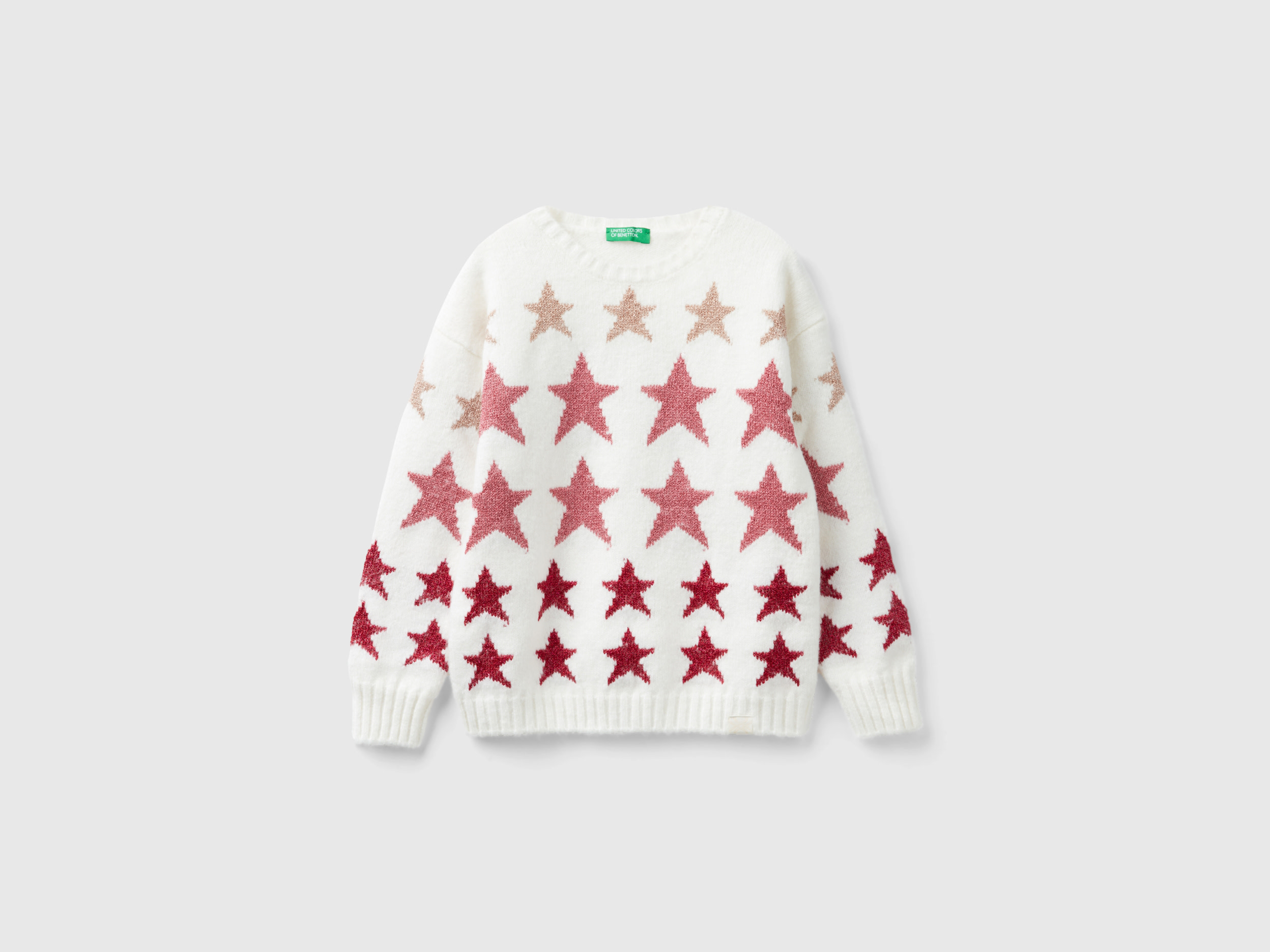 Benetton, Sweater With Lurex Stars, size L, White, Kids