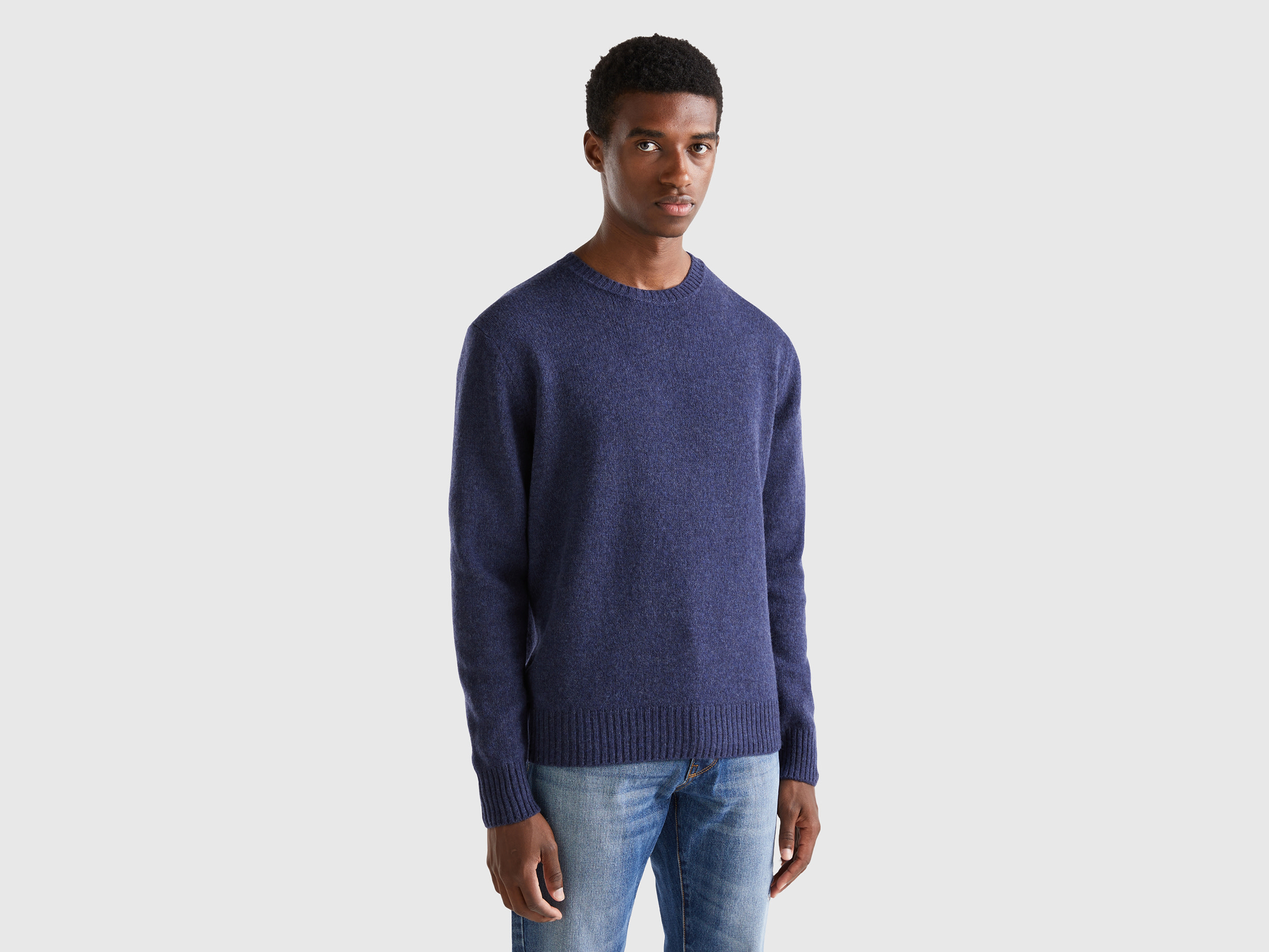 Benetton, Sweater In Shetland Wool, size XL, Blue, Men
