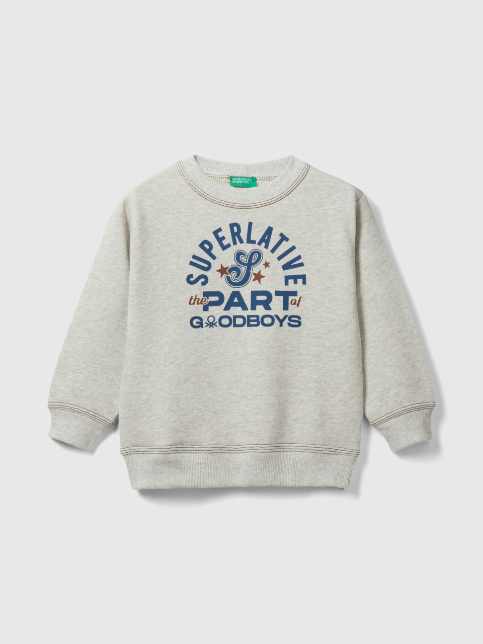 Benetton, Pullover Sweatshirt With Print, Light Gray, Kids