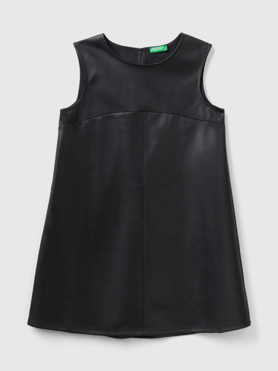 Benetton, Dress In Imitation Leather Fabric, Black, Kids