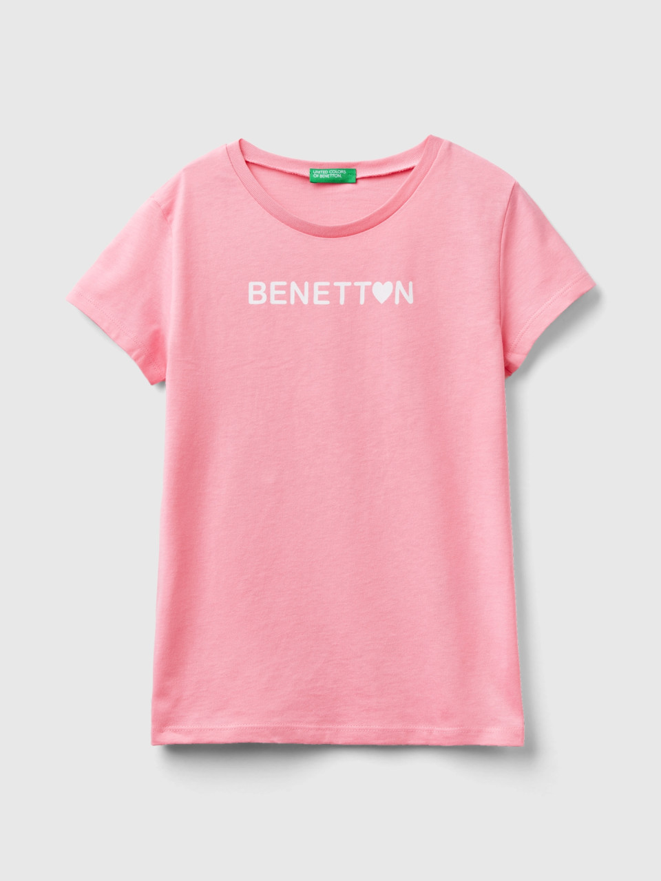 Benetton, 100% Cotton T-shirt With Logo, Pink, Kids