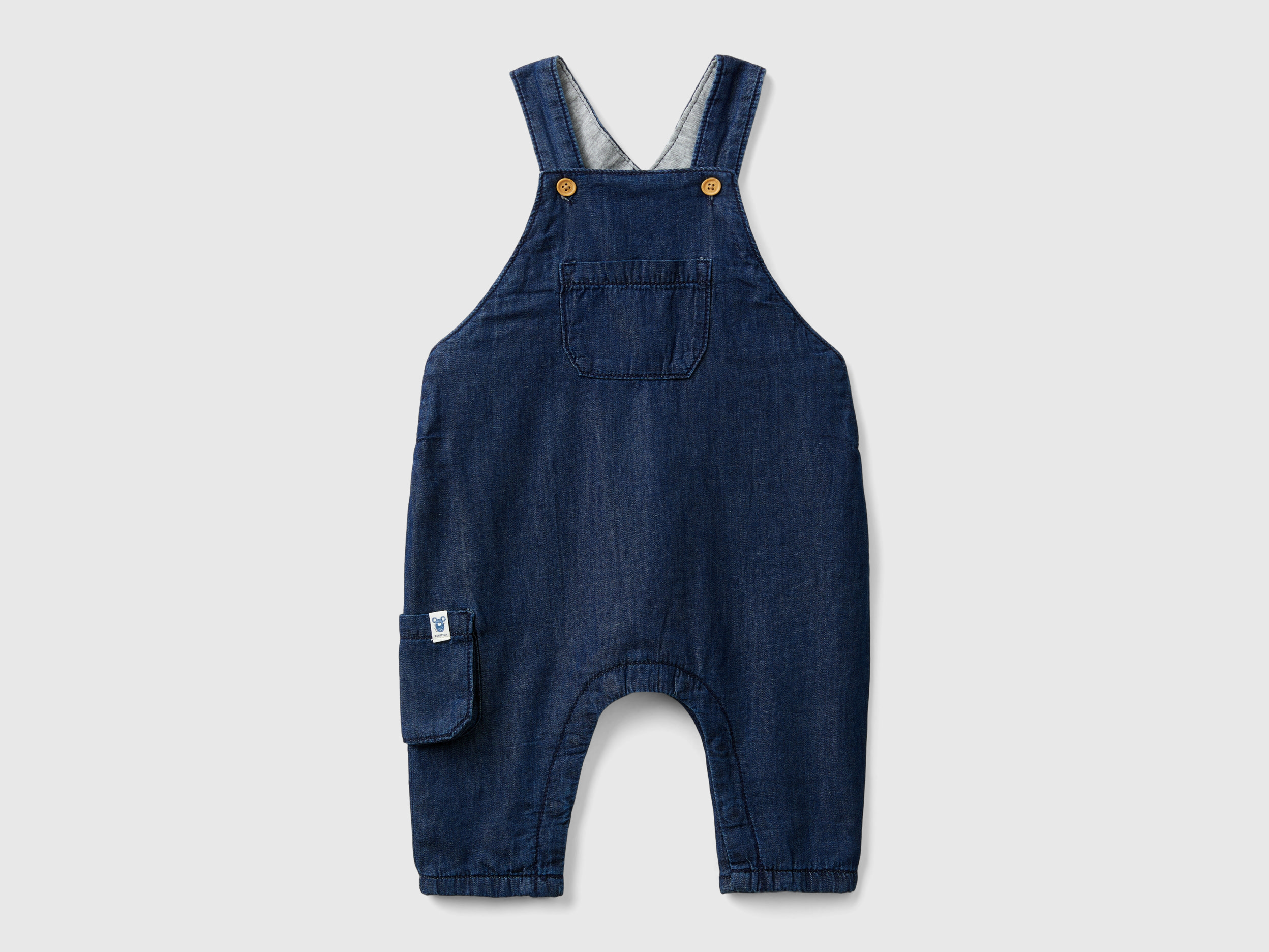 Benetton, Salopette In Chambray, Blu, Bambini