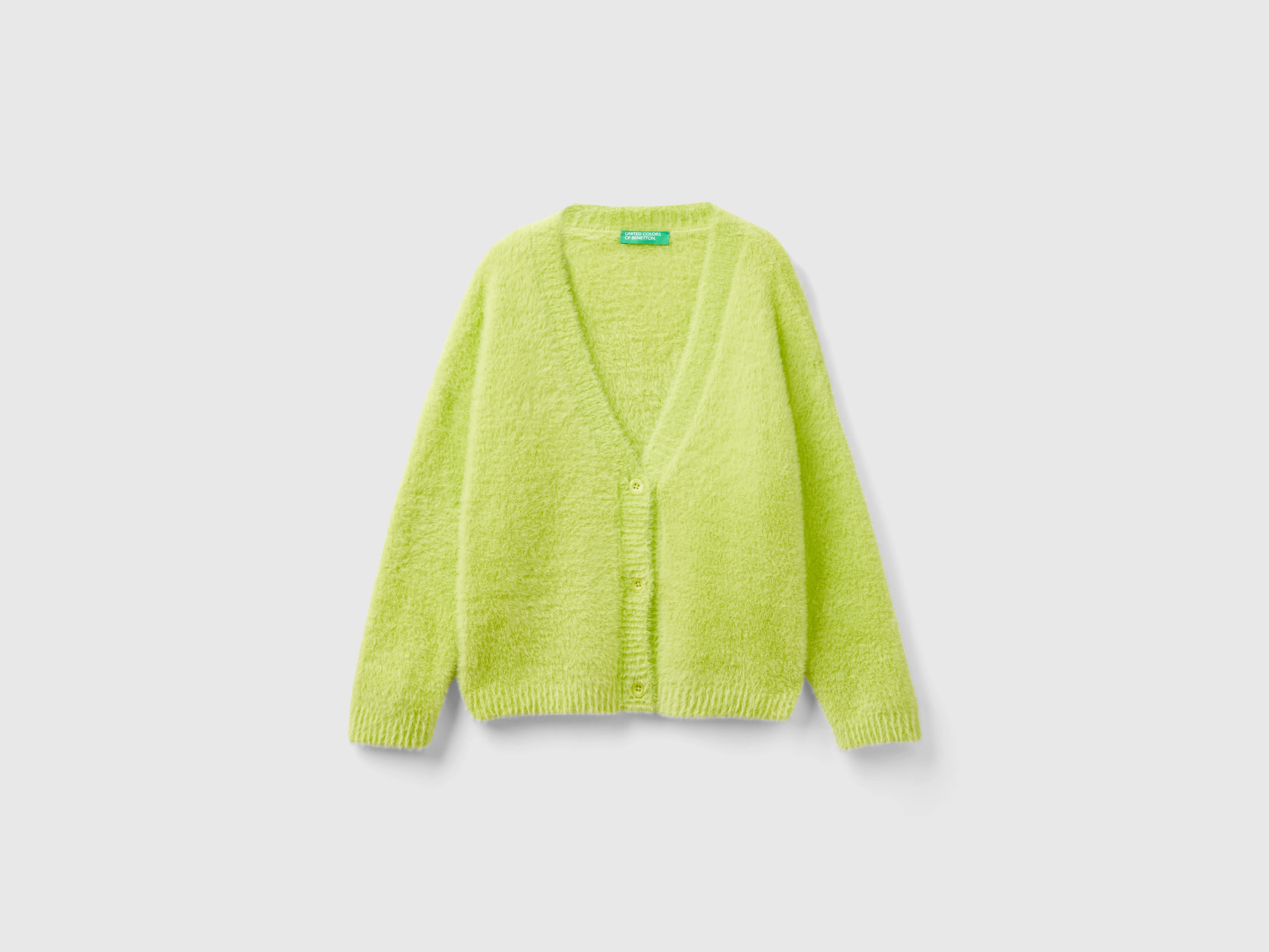 Benetton, Fluffy Yarn Cardigan, size 2XL, Lime, Kids