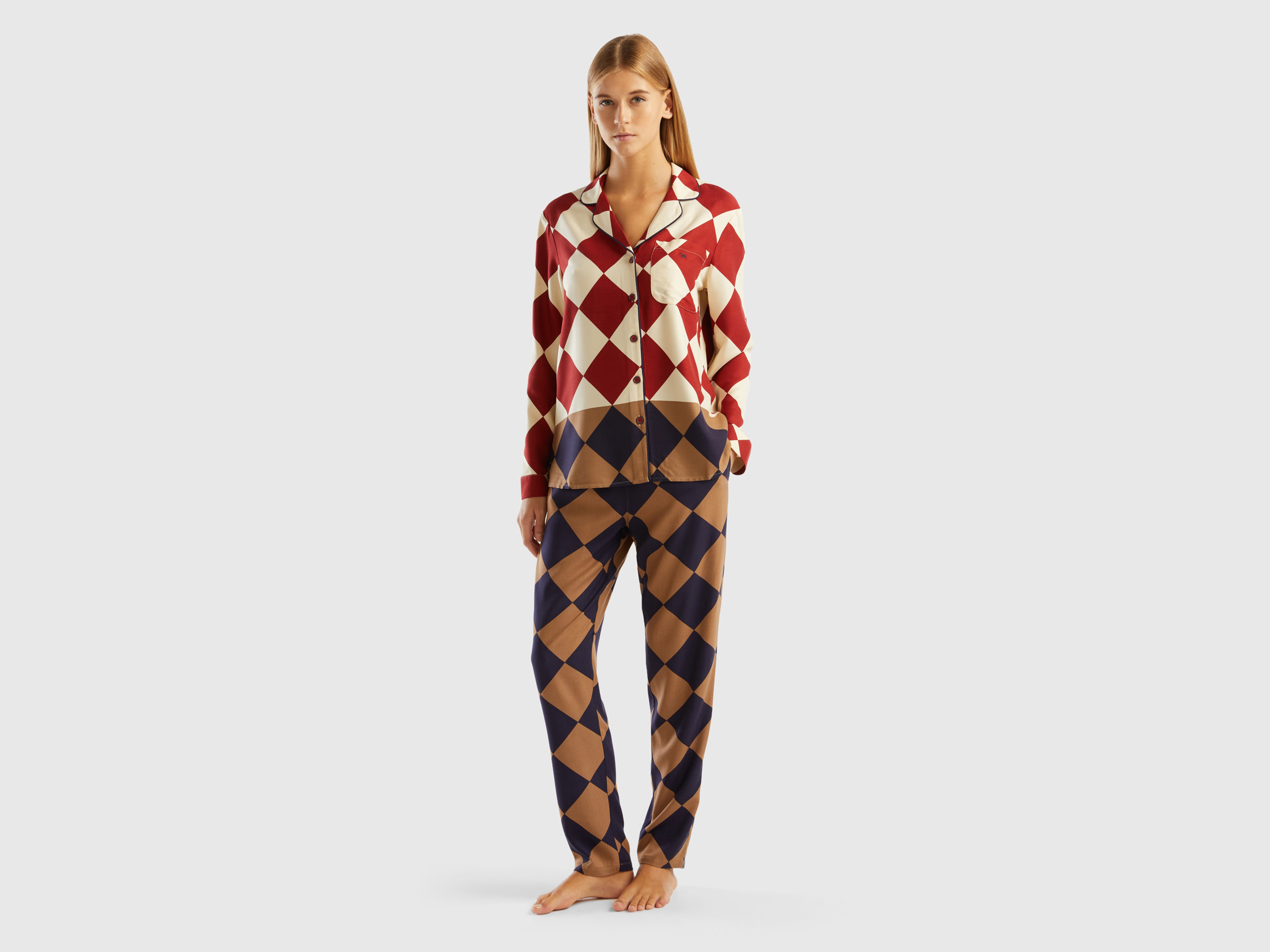 Benetton, Pyjamas With Diamond Print, size S, Multi-color, Women
