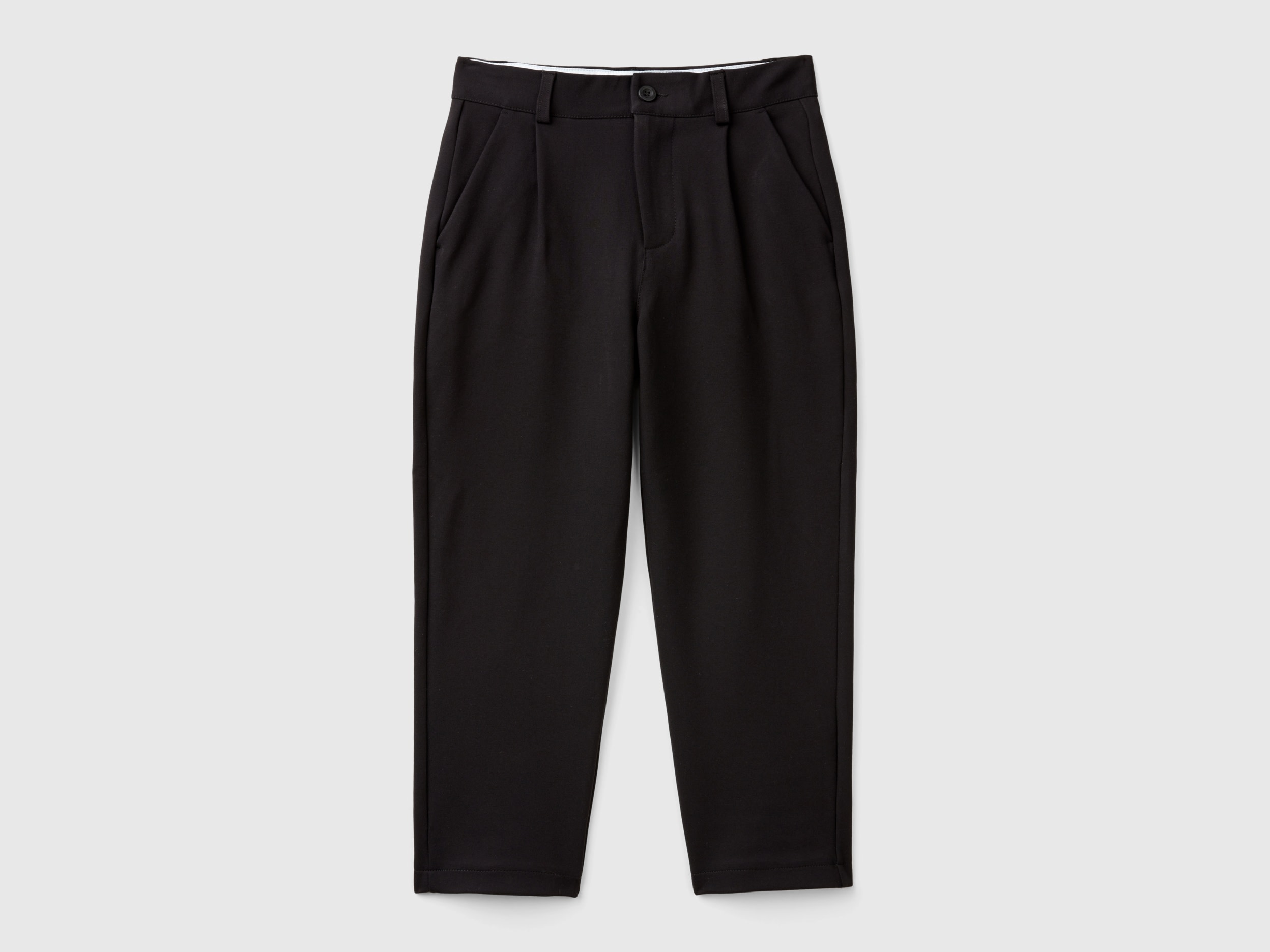 Benetton, Pantaloni In Misto Viscosa Stretch, Nero, Bambini
