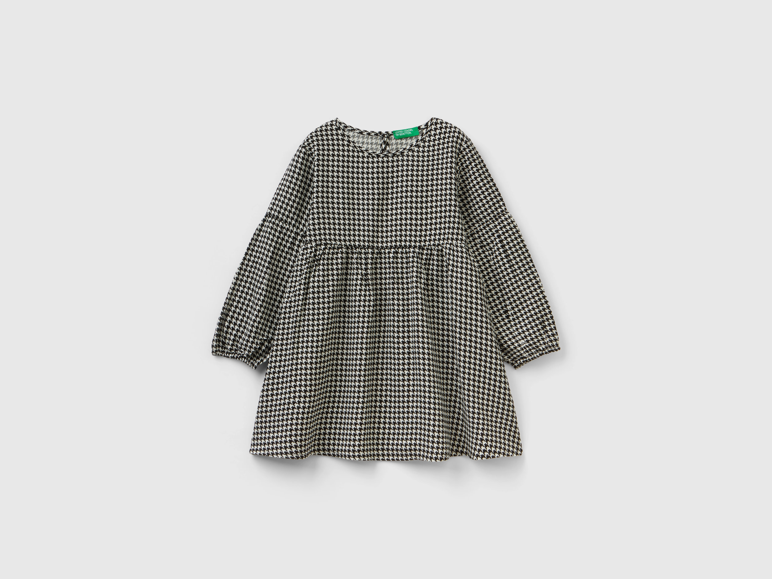 Benetton, Houndstooth Dress In Sustainable Viscose, size 2-3, Black, Kids