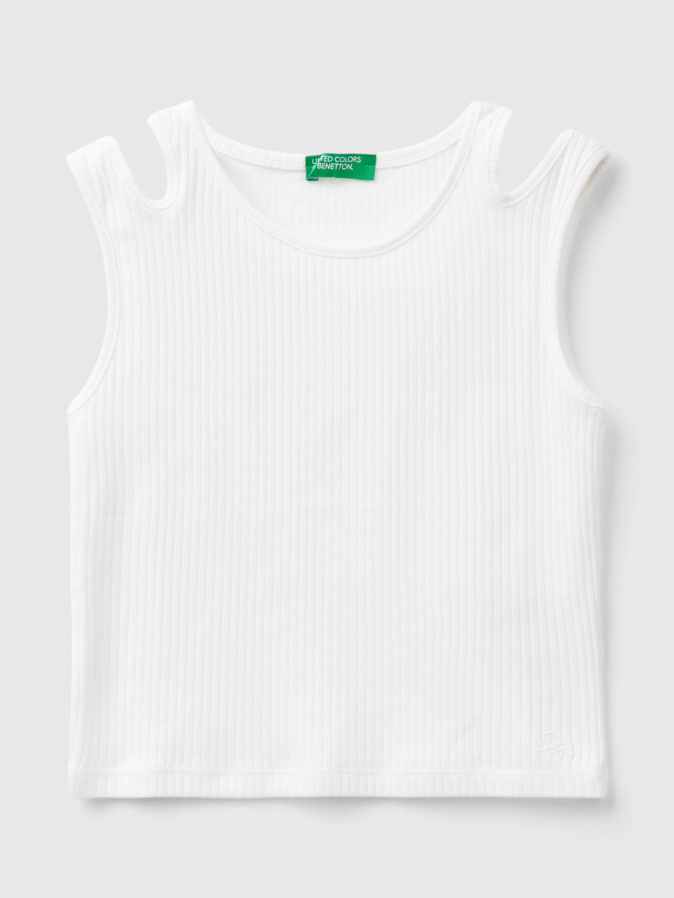 Benetton, Camiseta De Tirantes Acanalada Con Troquelado, Blanco, Niños