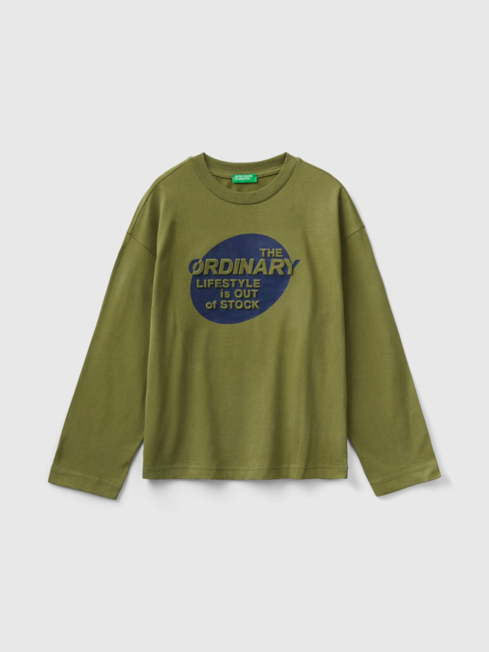 Benetton, Camiseta De Algodón Cálido Con Estampado, Militar, Niños