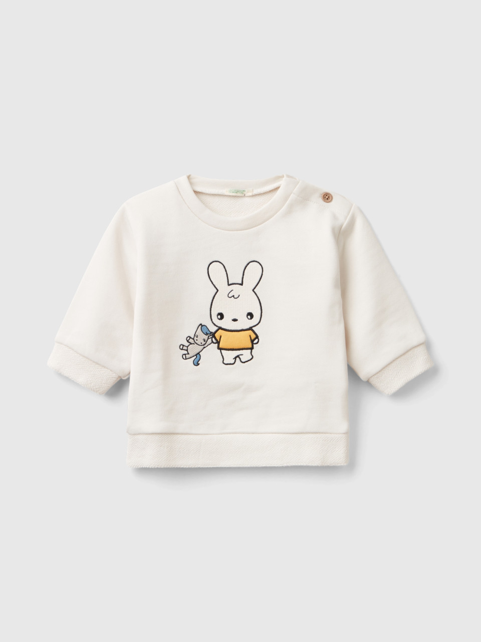 Benetton, Sweatshirt With Bunny Embroidery, Creamy White, Kids