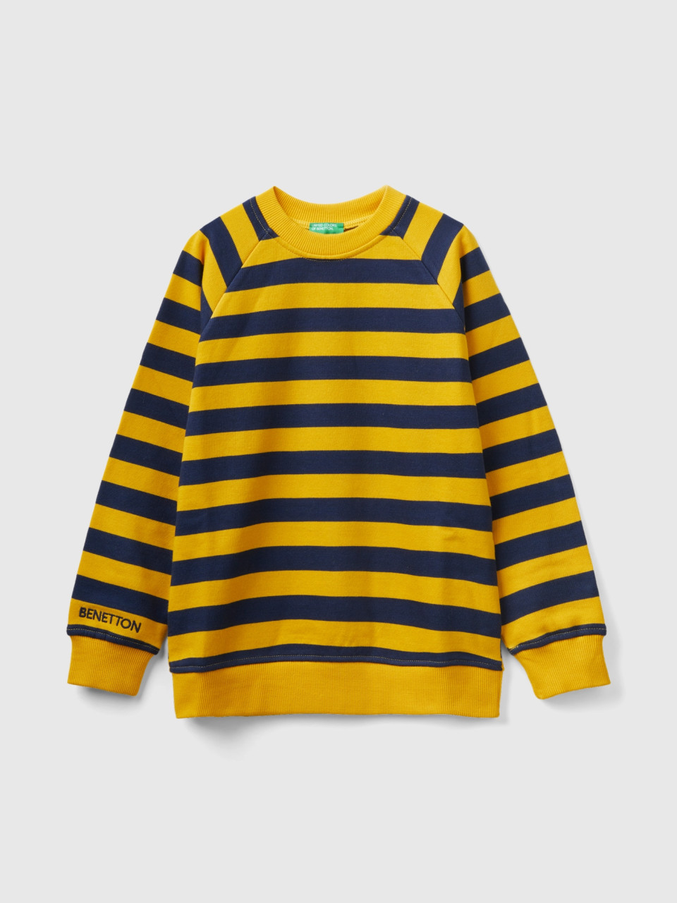 Benetton, Yellow Ochre And Dark Blue Striped Sweatshirt, Multi-color, Kids
