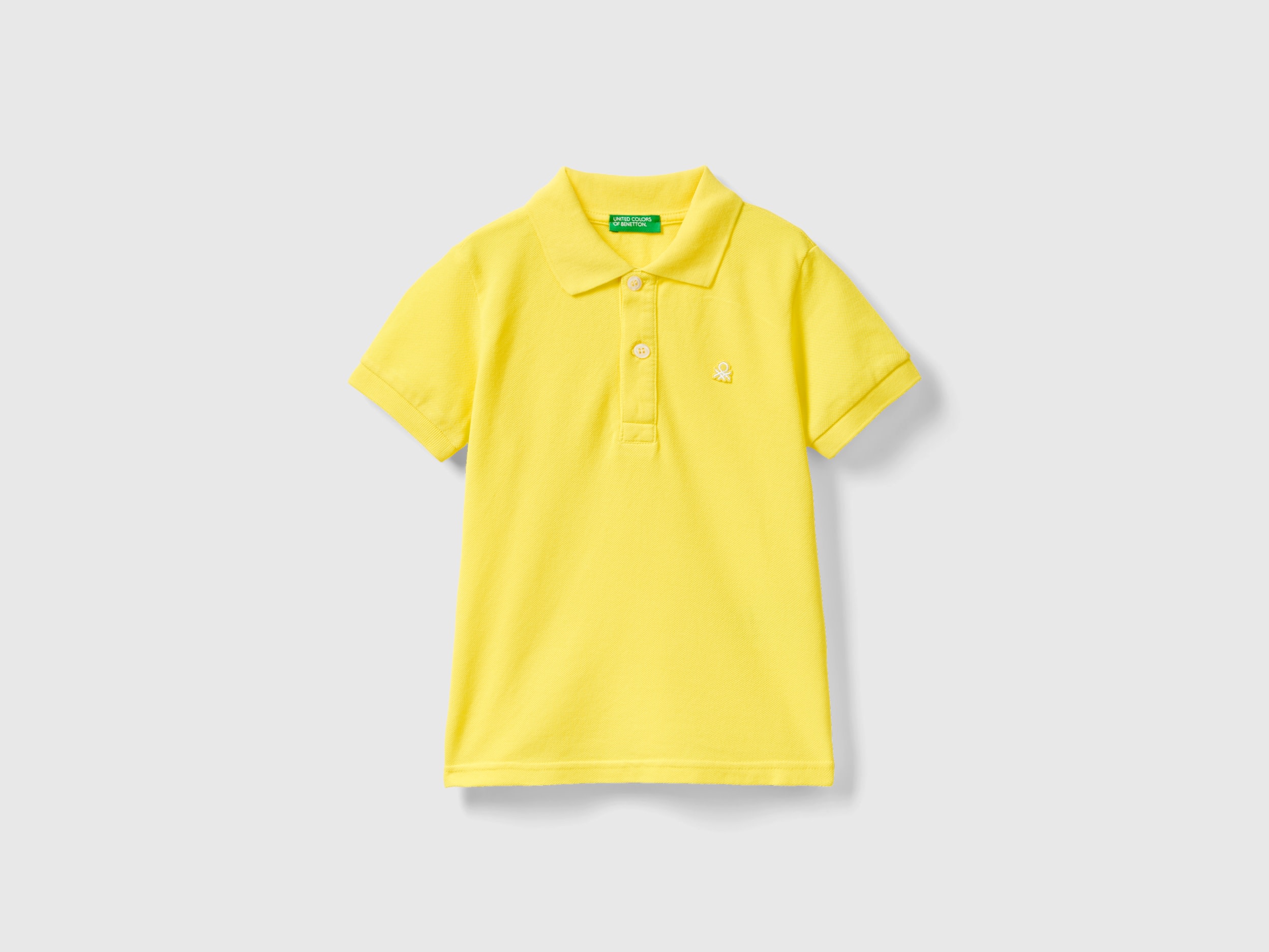 Image of Benetton, Short Sleeve Polo In Organic Cotton, size 116, Yellow, Kids